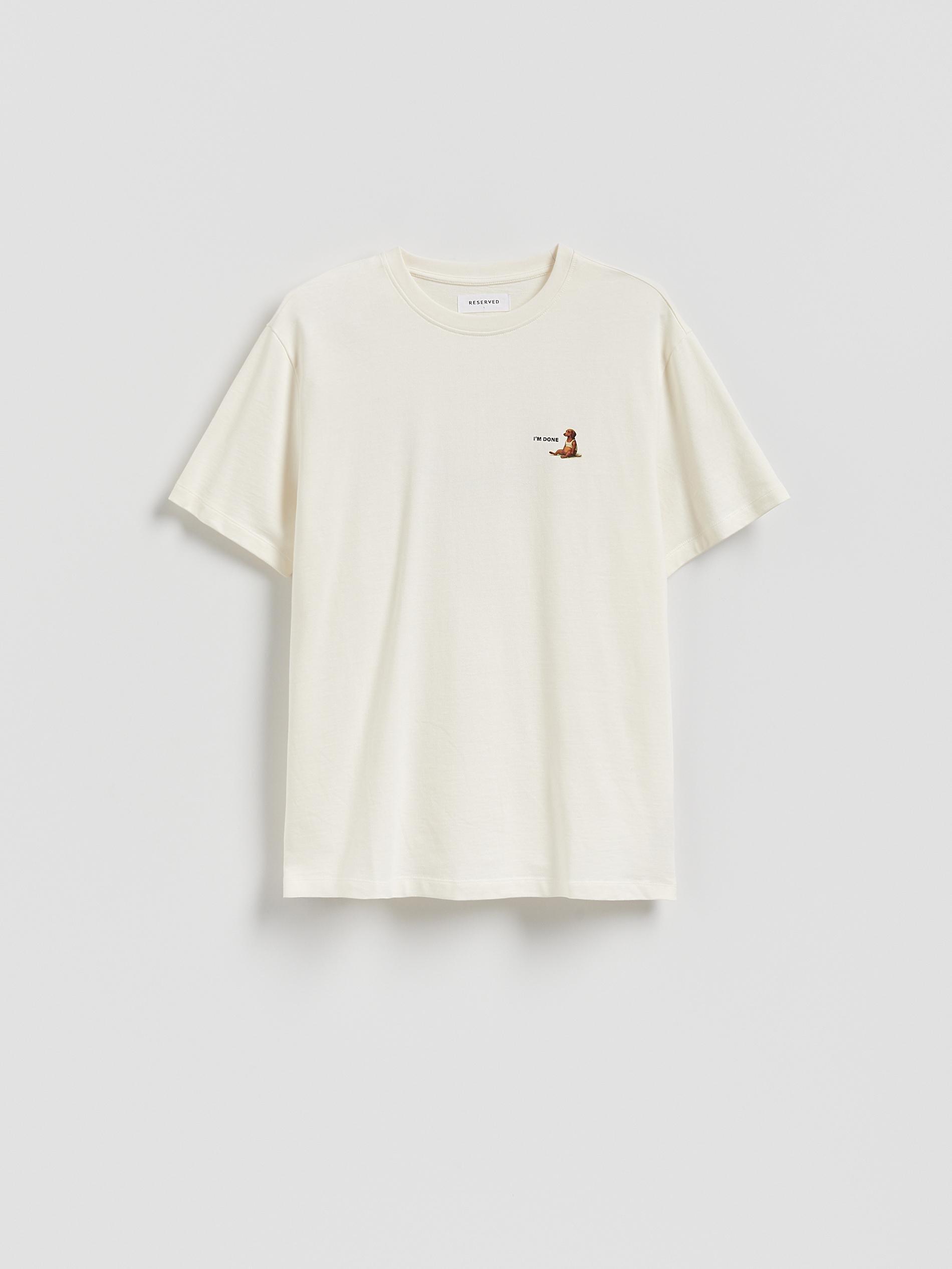 Cream Comfort Fit T-Shirt With Print, Ivory, medium