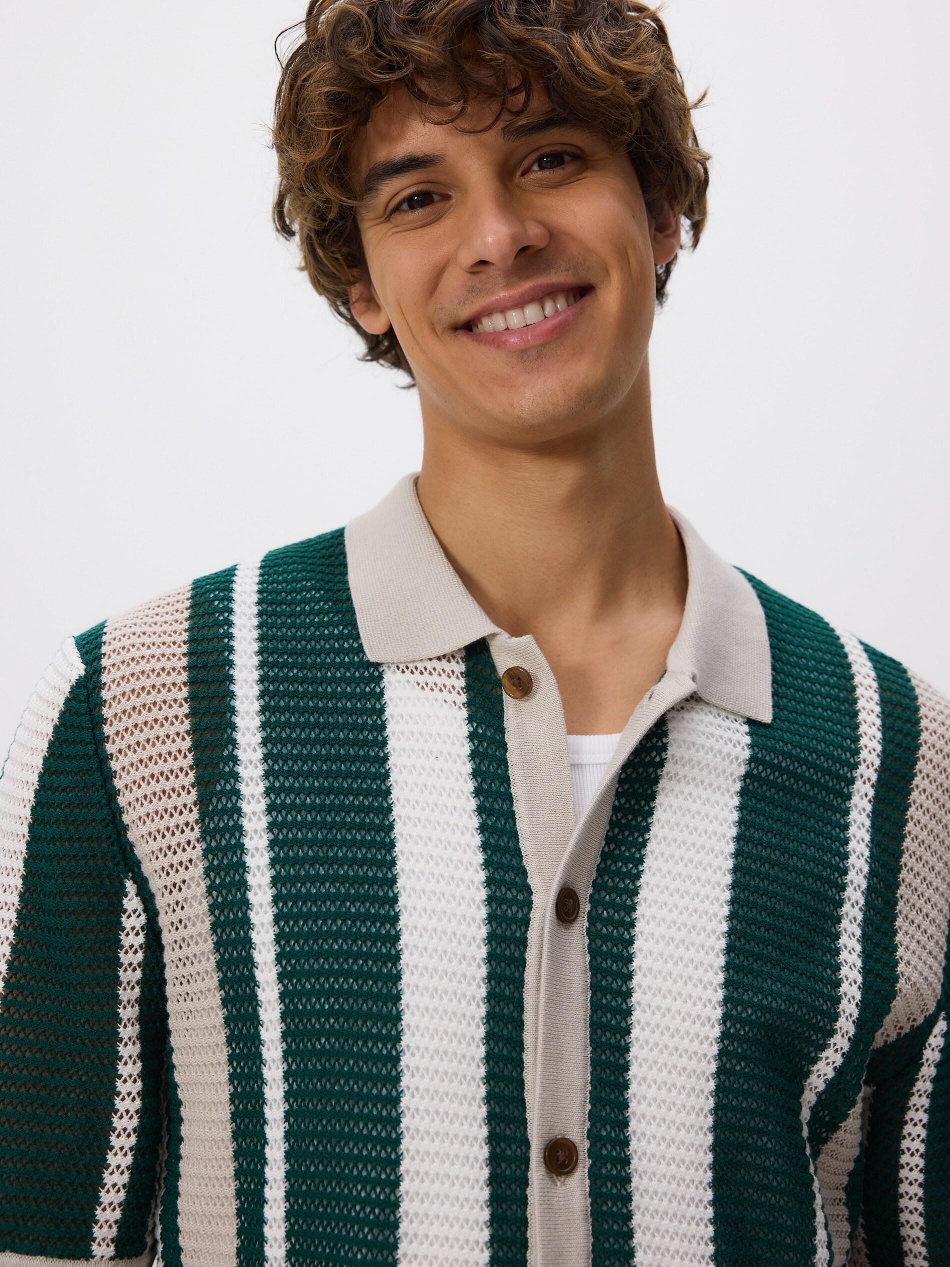 Green Striped Openwork Sweater, Green, large image number 0