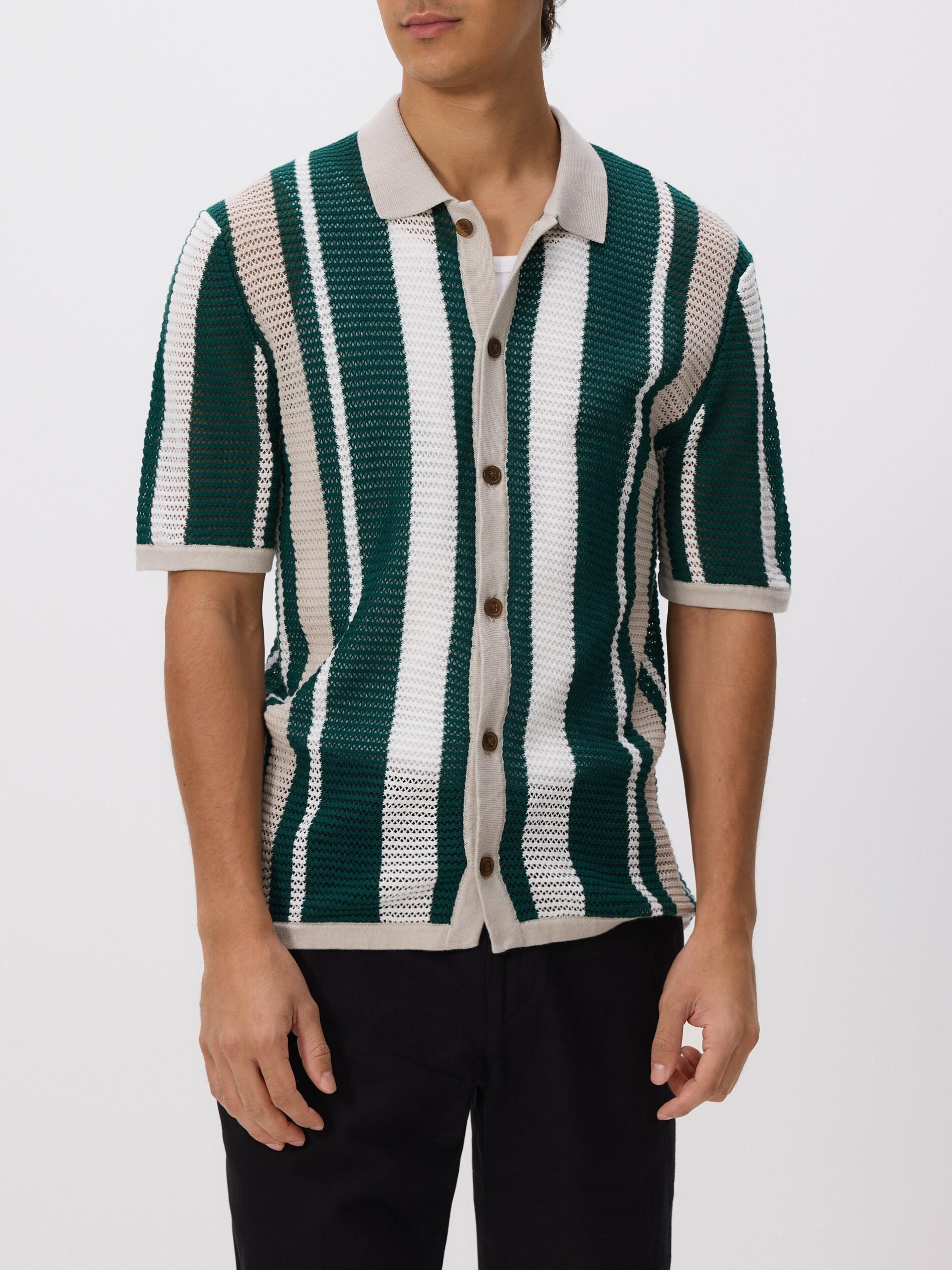 Green Striped Openwork Sweater, Green, large image number 1
