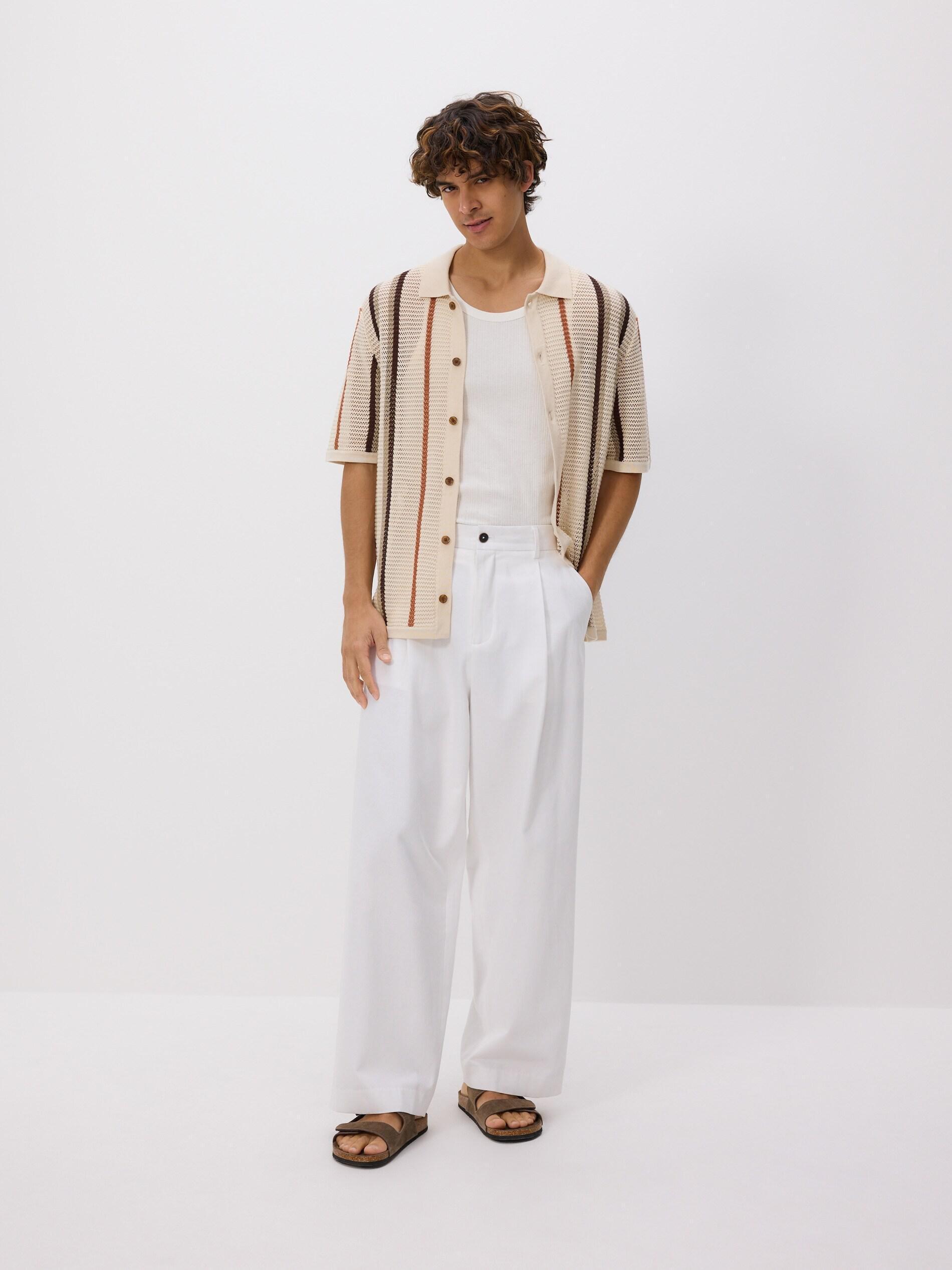 Beige Striped Openwork Sweater, Beige, large image number 0