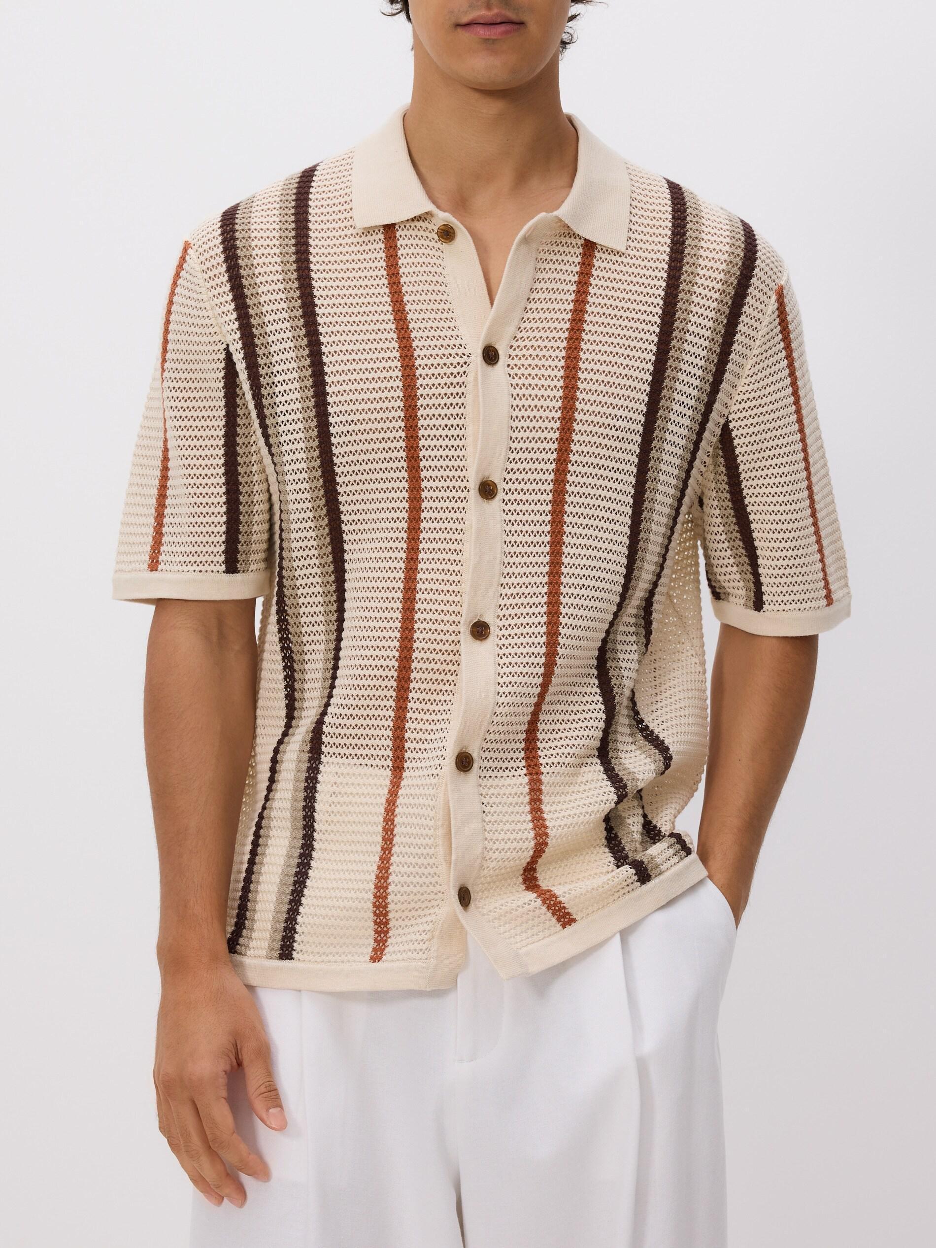 Beige Striped Openwork Sweater, Beige, medium