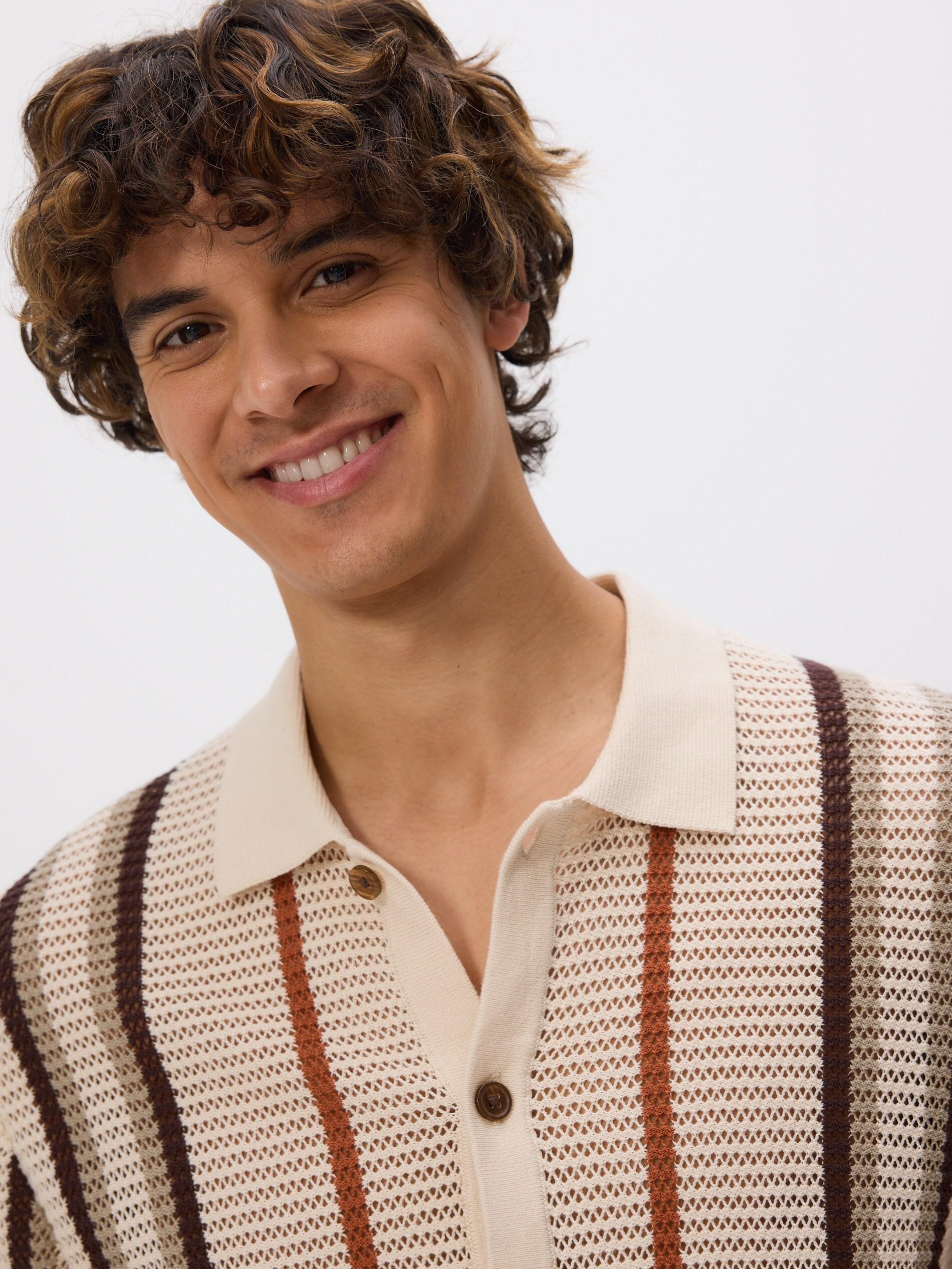 Beige Striped Openwork Sweater, Beige, large image number 2