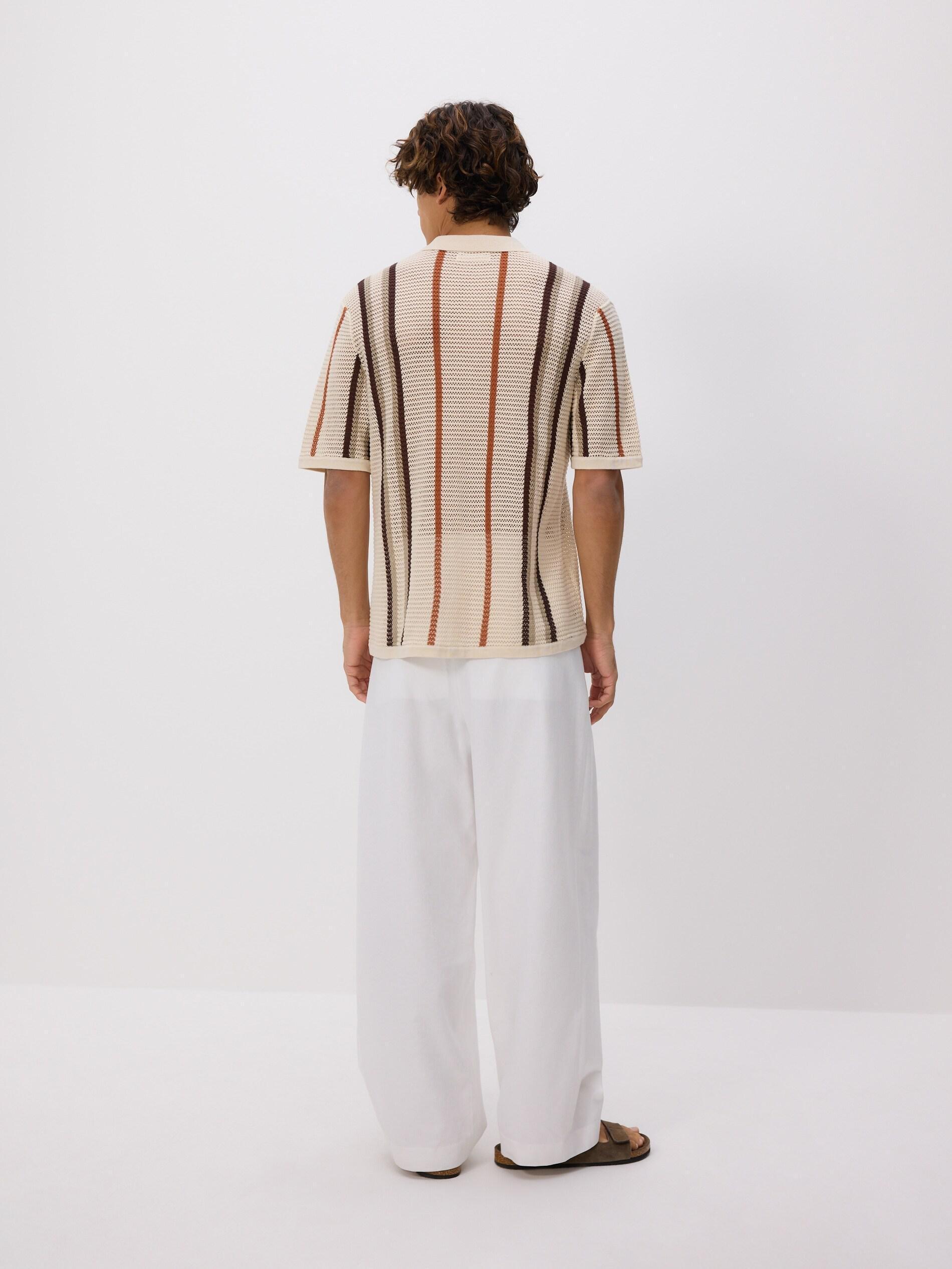 Beige Striped Openwork Sweater, Beige, large image number 3