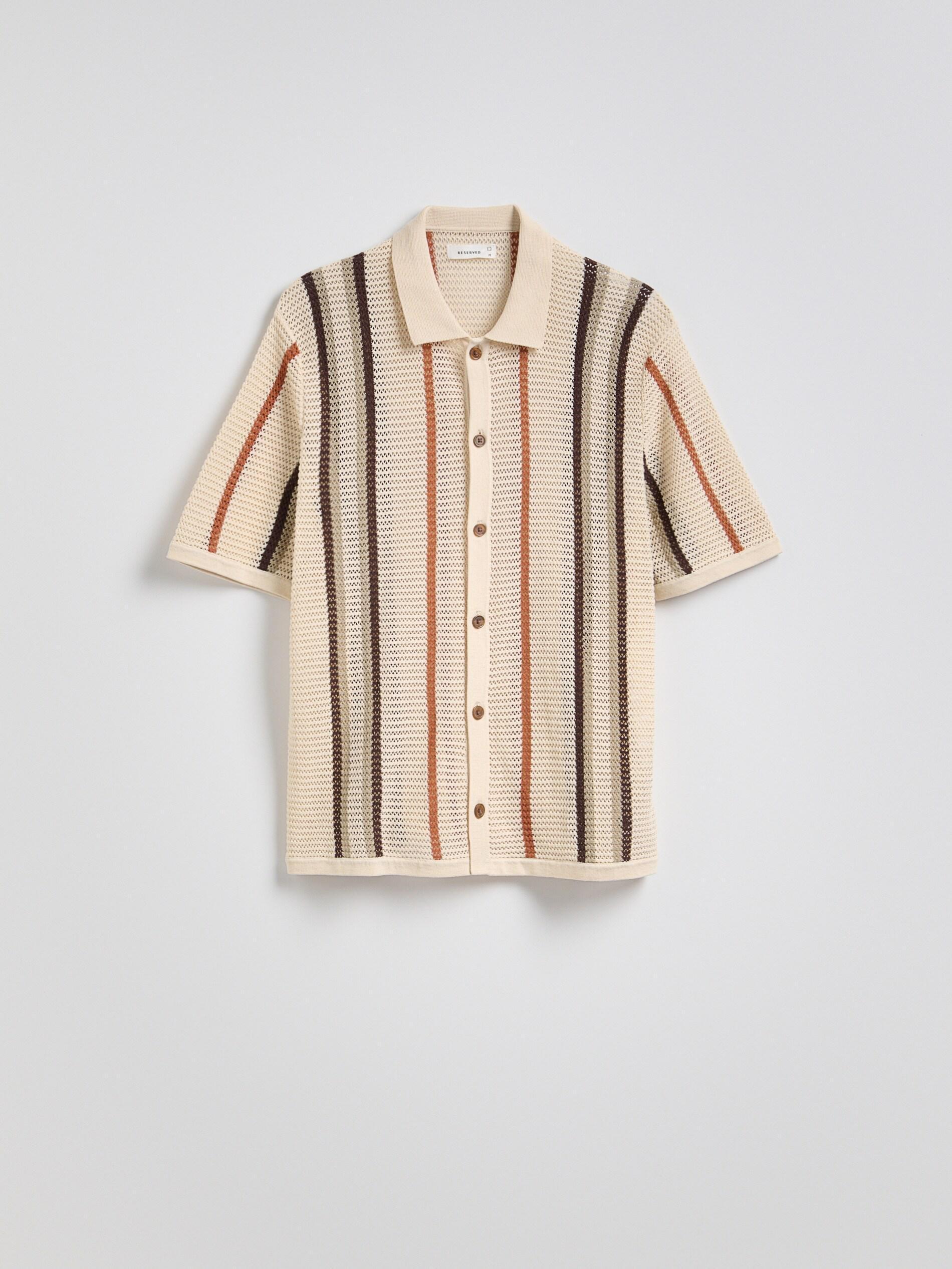 Beige Striped Openwork Sweater, Beige, large image number 4