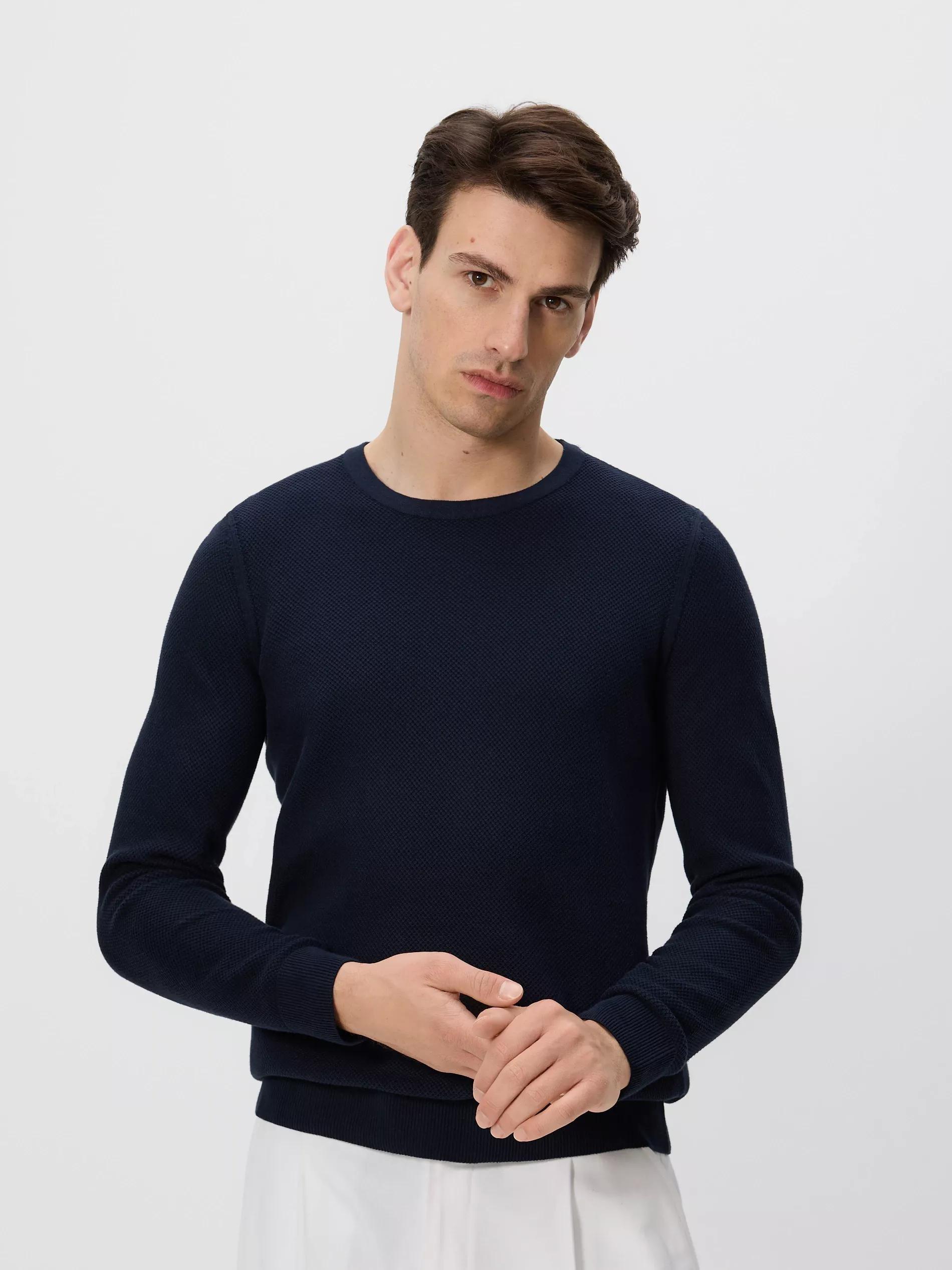 Navy Structural Cotton Jumper, Navy, medium