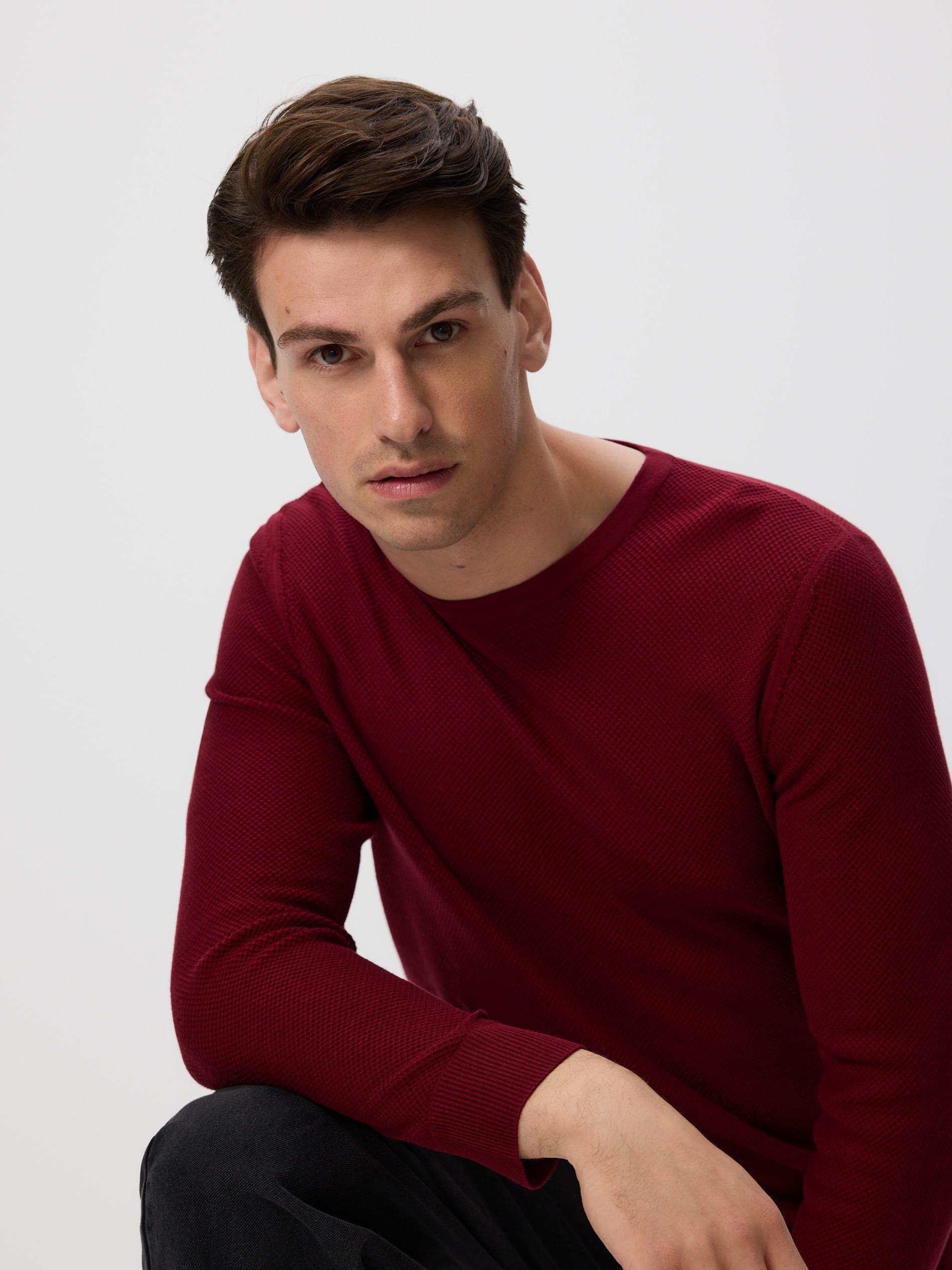 كنزة من قماش مُهيكل قطن عنابي, Burgundy, large image number 4