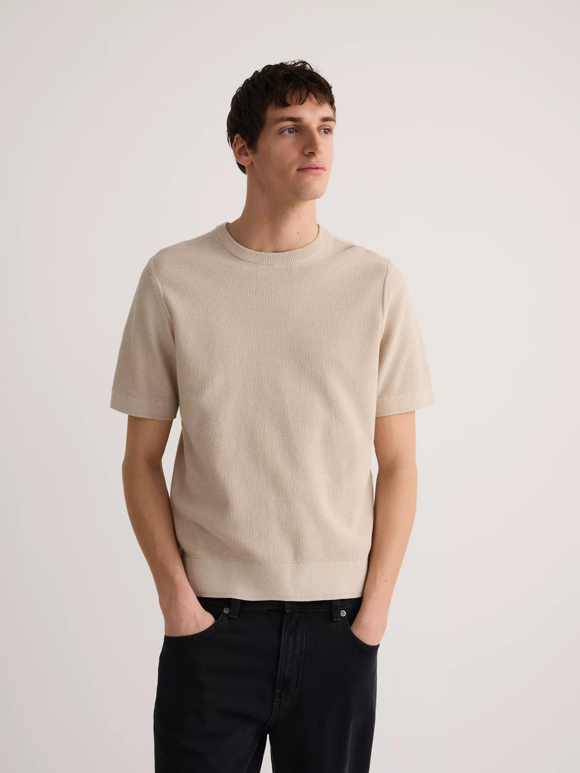 Cream Cotton Sweater, Short Sleeve, , large image number 0