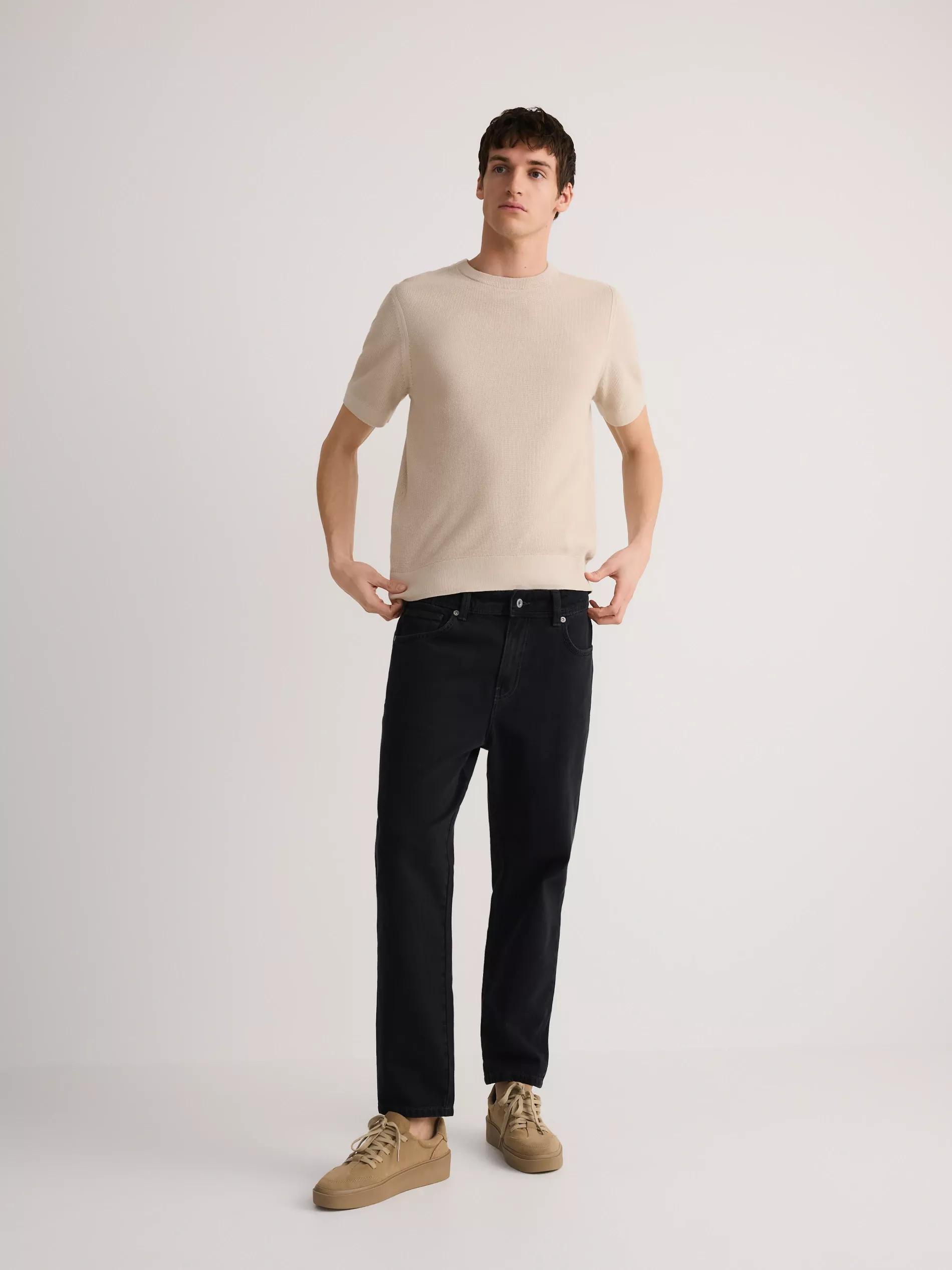 Cream Cotton Sweater, Short Sleeve, , large image number 1