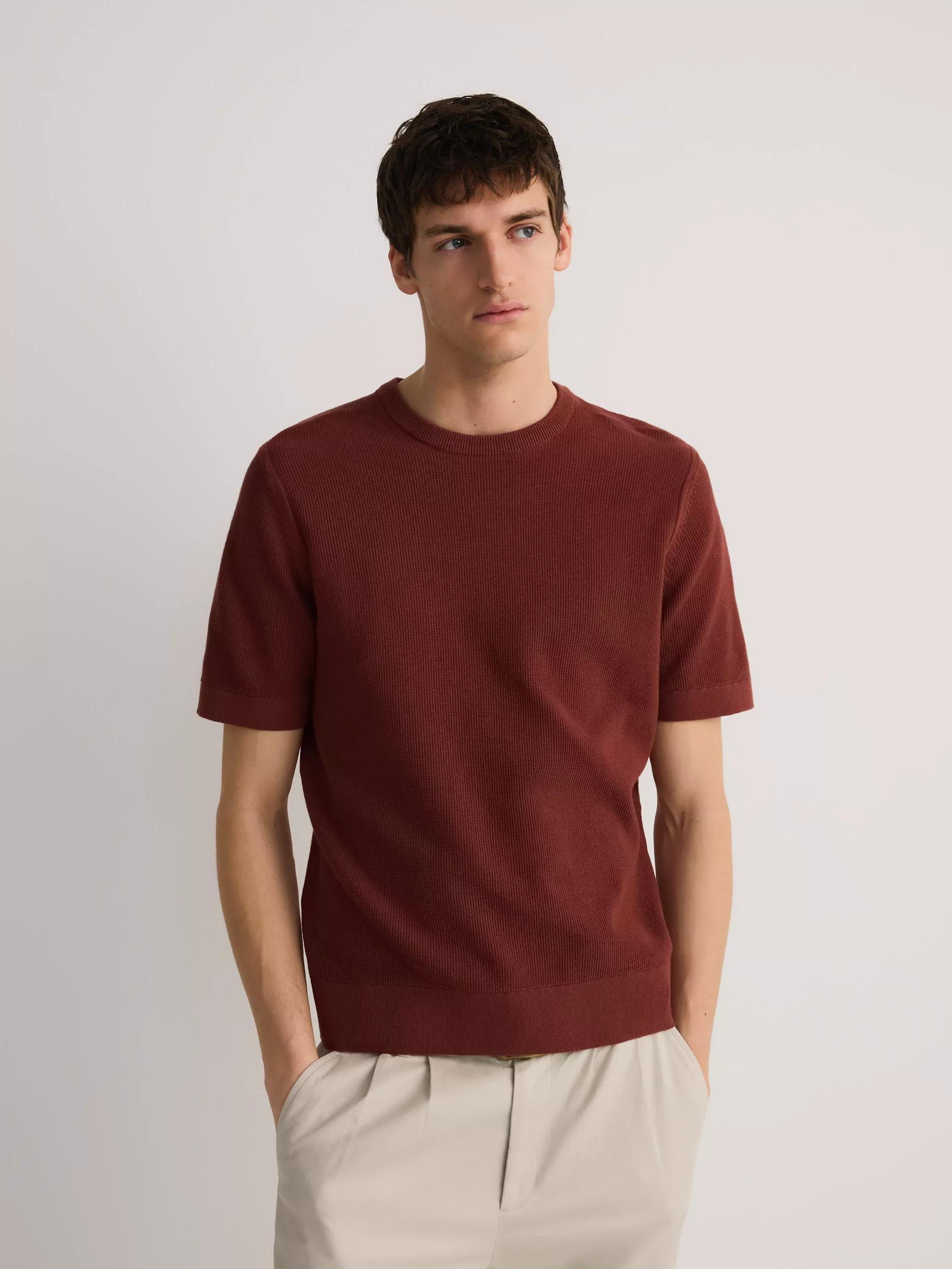 Red Cotton Sweater, Short Sleeve, , medium