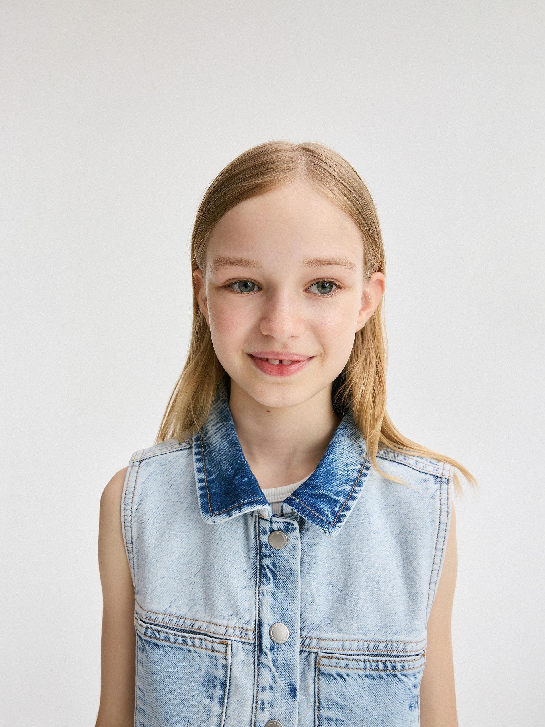 Blue Denim Vest, Kids Girls, , large image number 4