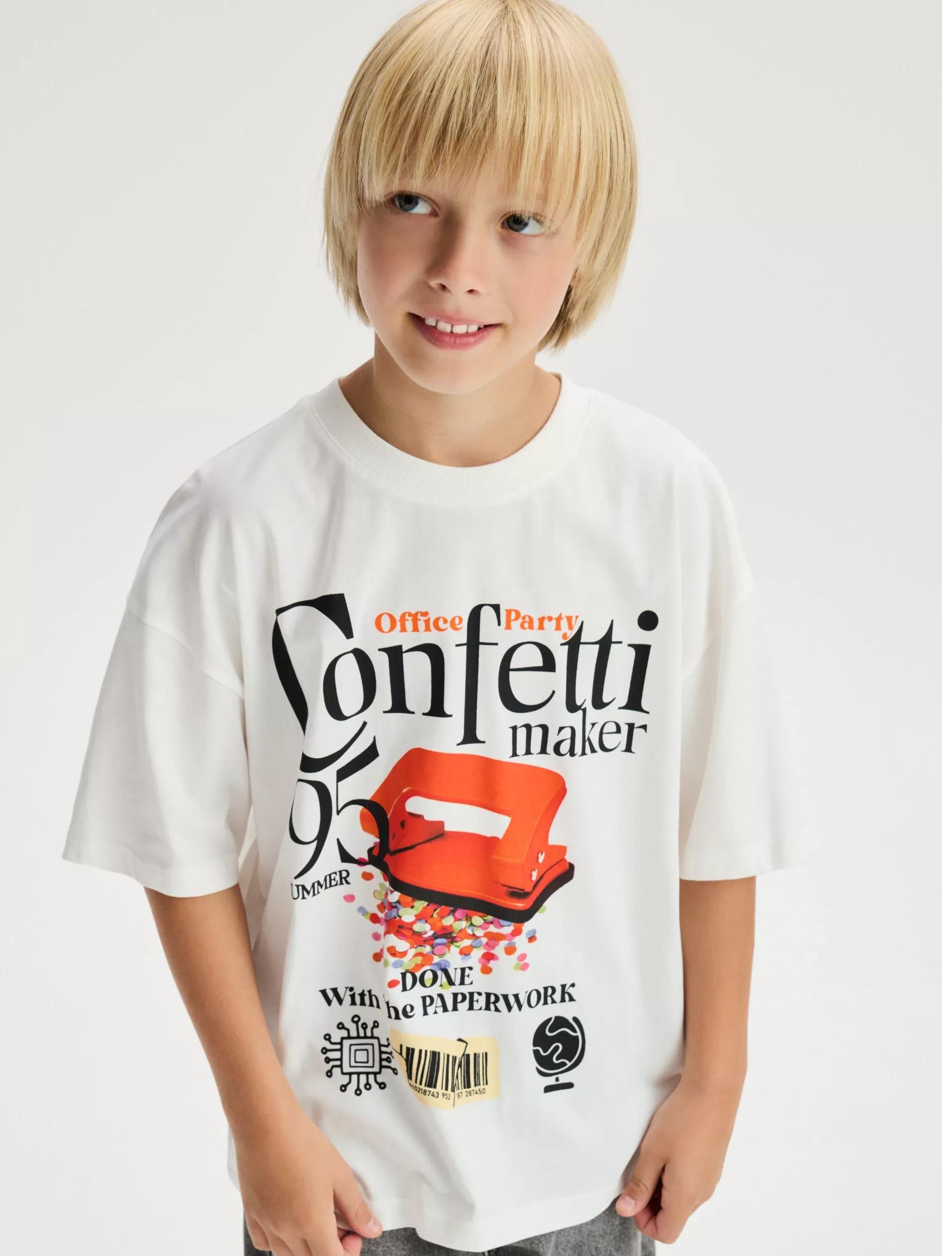 WHITE Cotton T-shirt with print, White, large image number 3