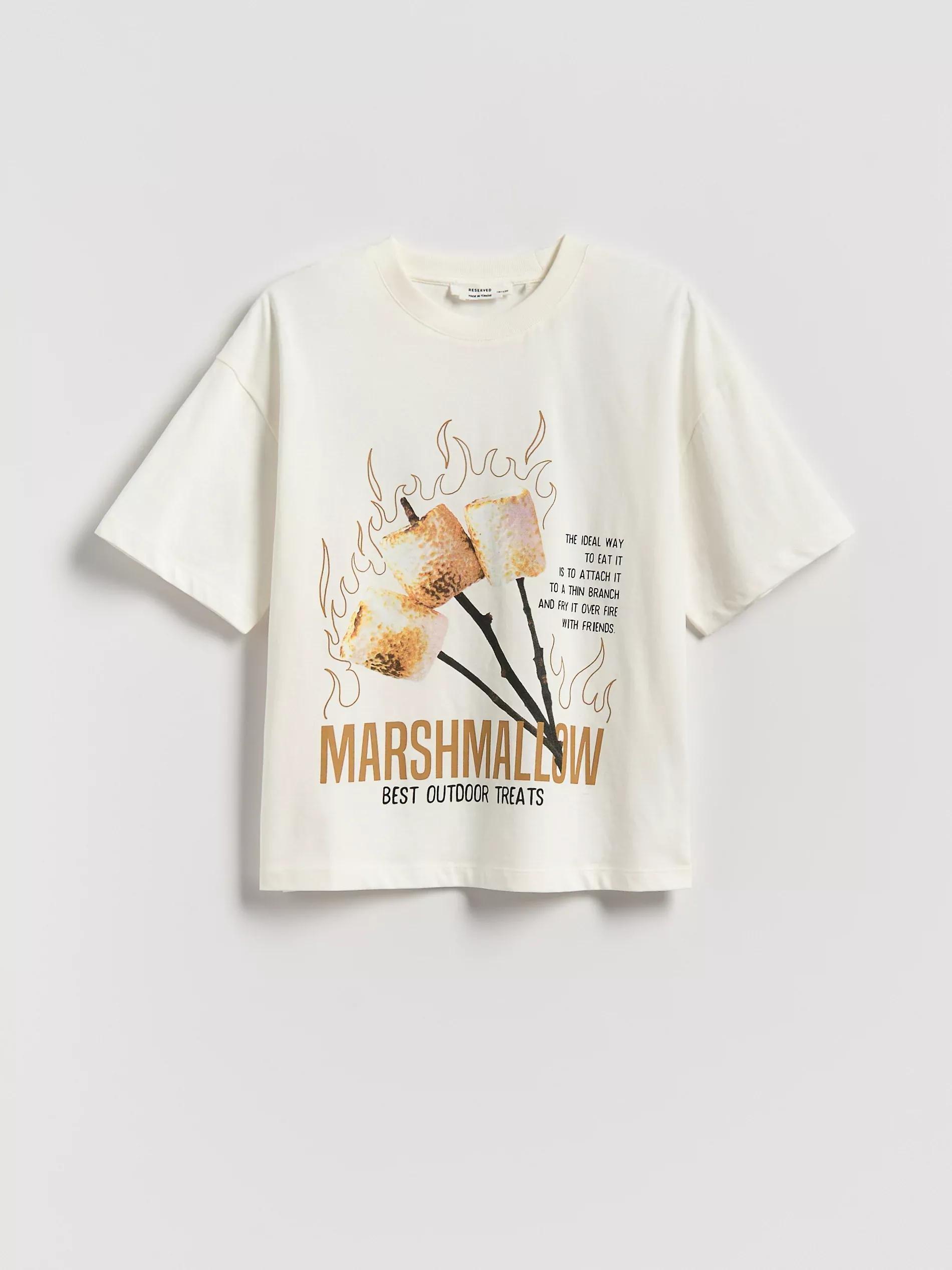 Cream Cotton T-Shirt With Print, Ivory, medium