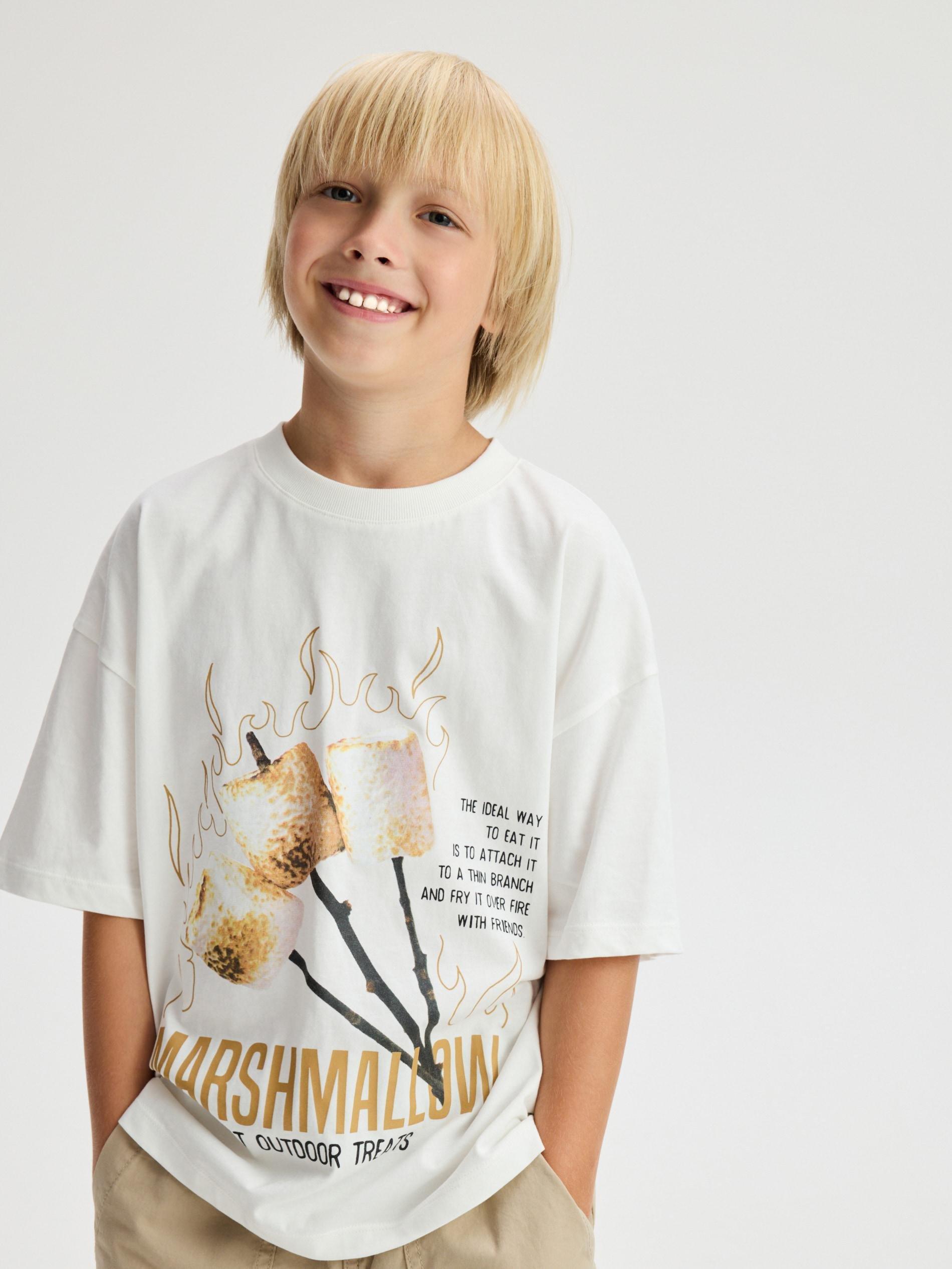 Cream Cotton T-Shirt With Print, Ivory, large image number 3