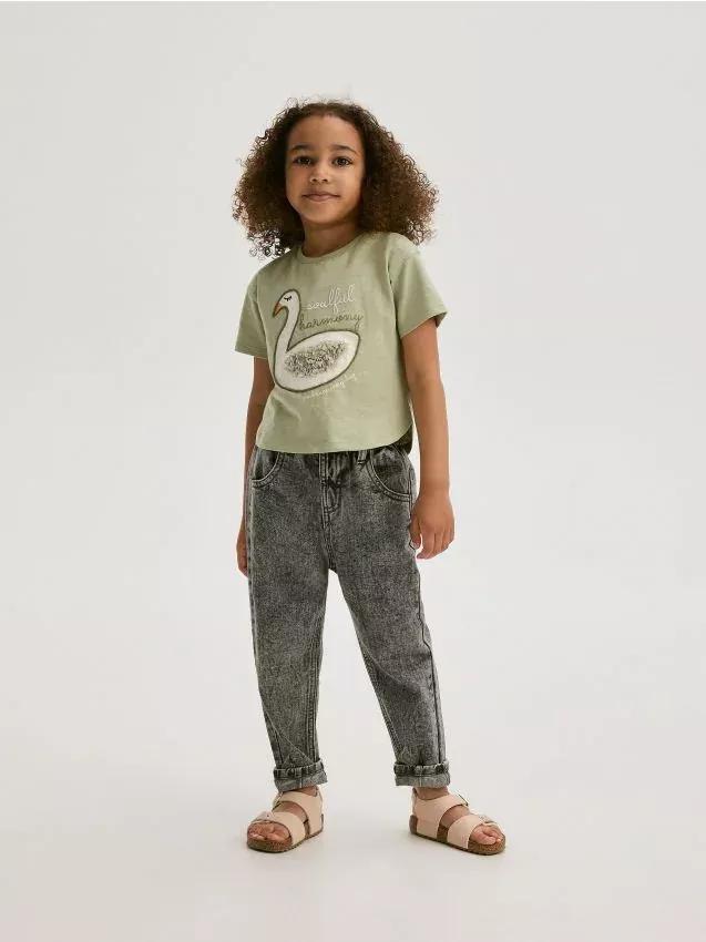 Green Embroidery Cotton T-Shirt, Kids Girls, , large image number 0