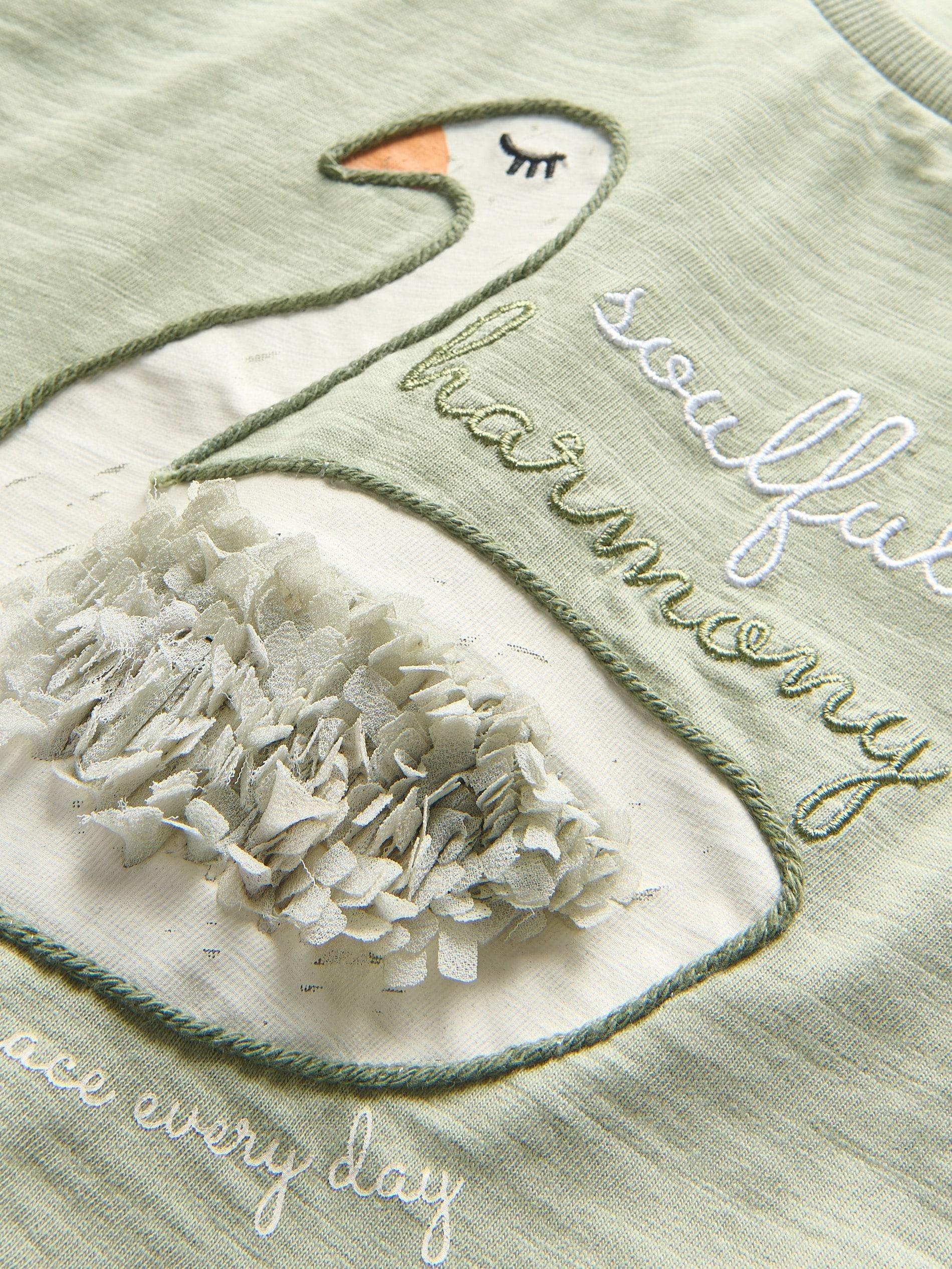 Green Embroidery Cotton T-Shirt, Kids Girls, , large image number 3