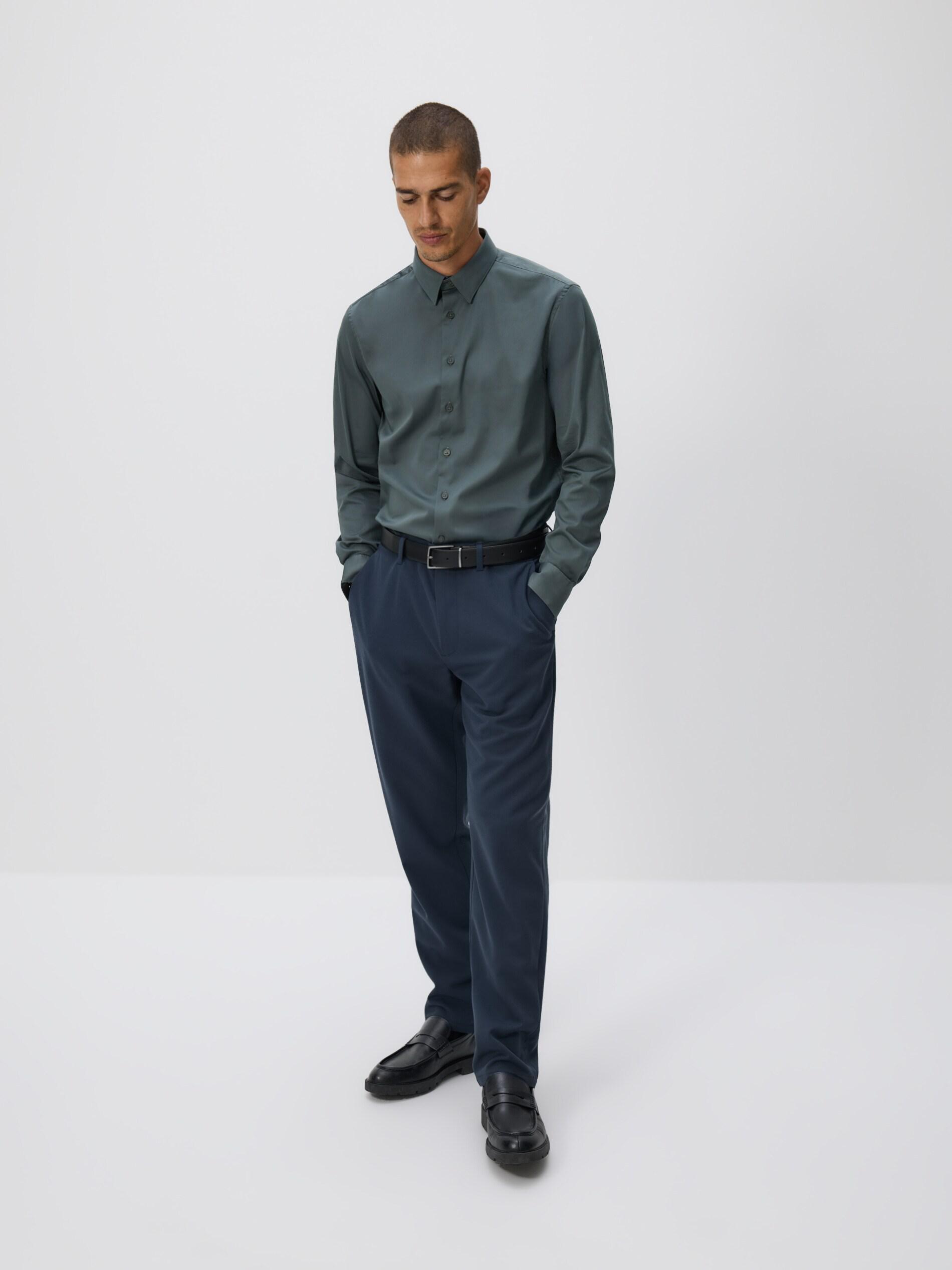 Navy Viscose Blend Chino Slim Trousers, Navy, medium