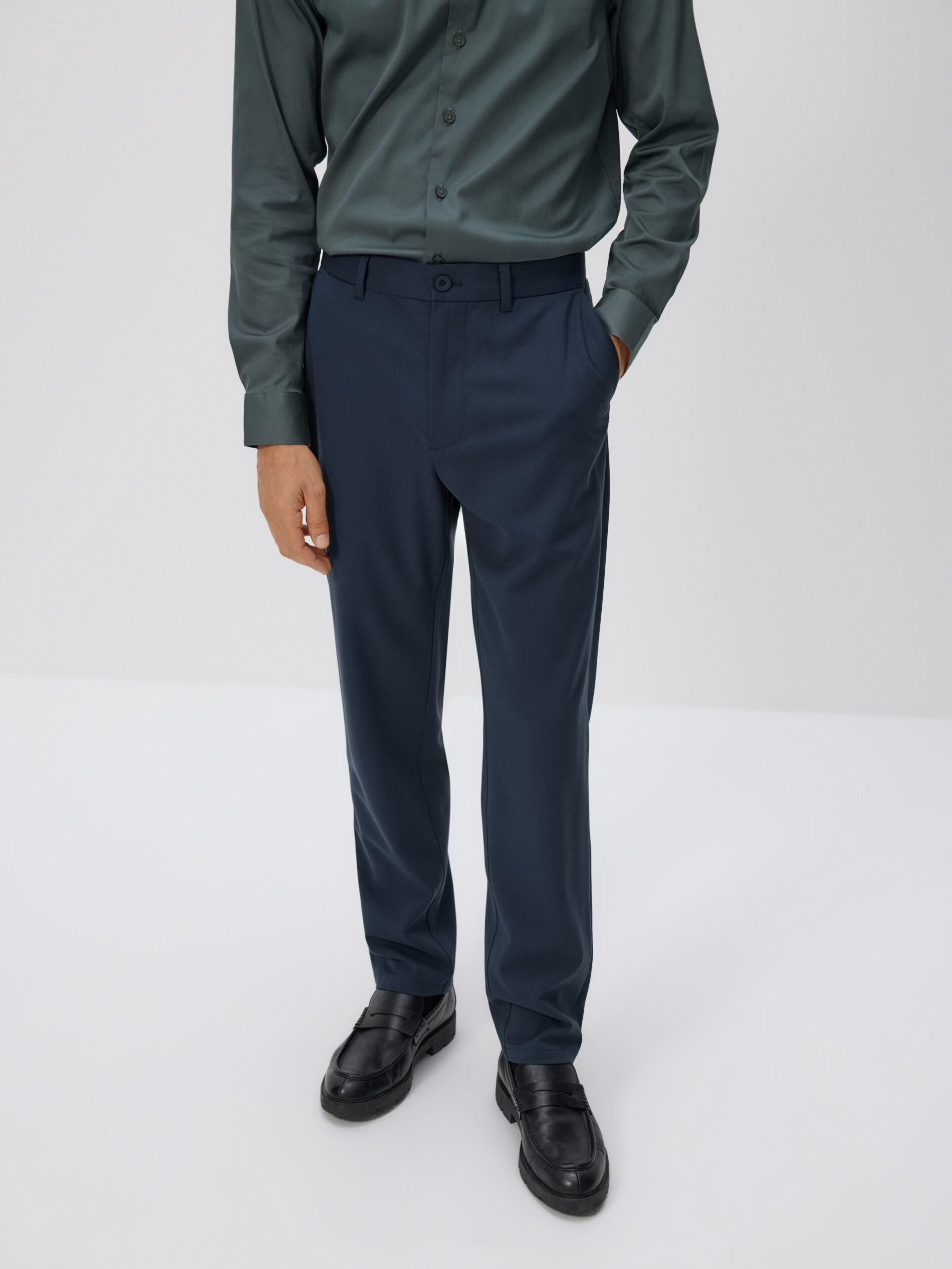 Navy Viscose Blend Chino Slim Trousers, Navy, large image number 1