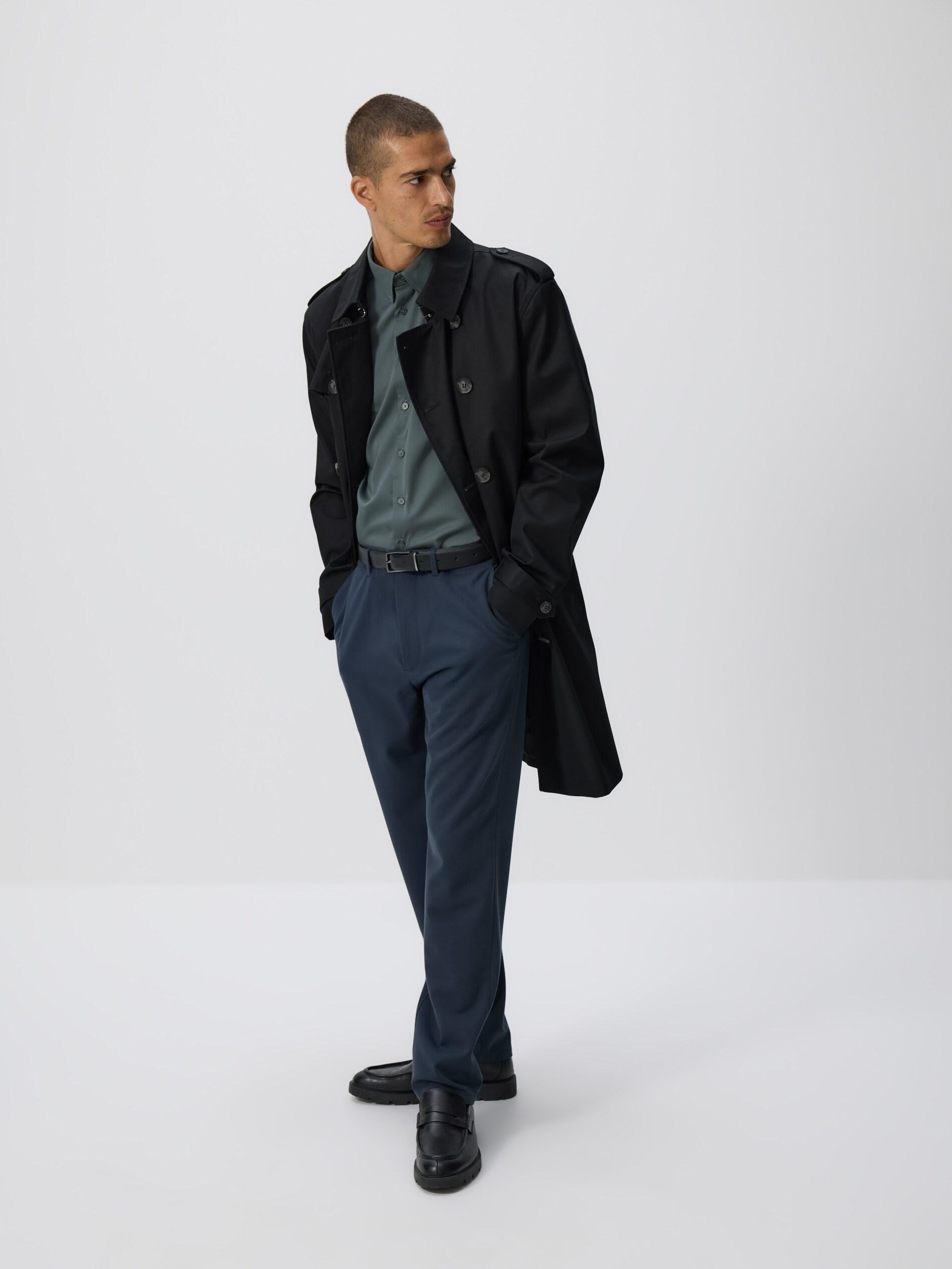 Navy Viscose Blend Chino Slim Trousers, Navy, medium