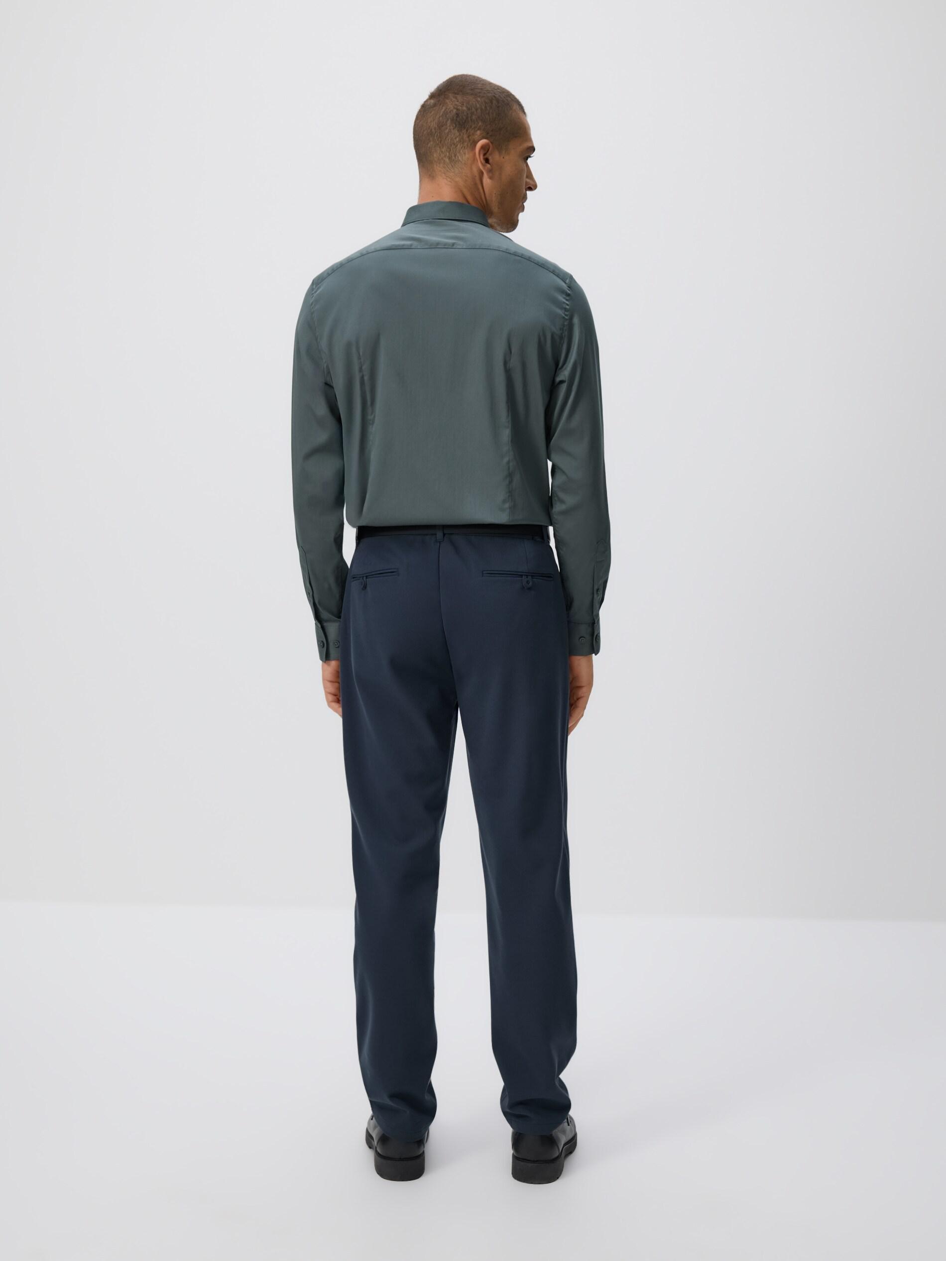 Navy Viscose Blend Chino Slim Trousers, Navy, large image number 3