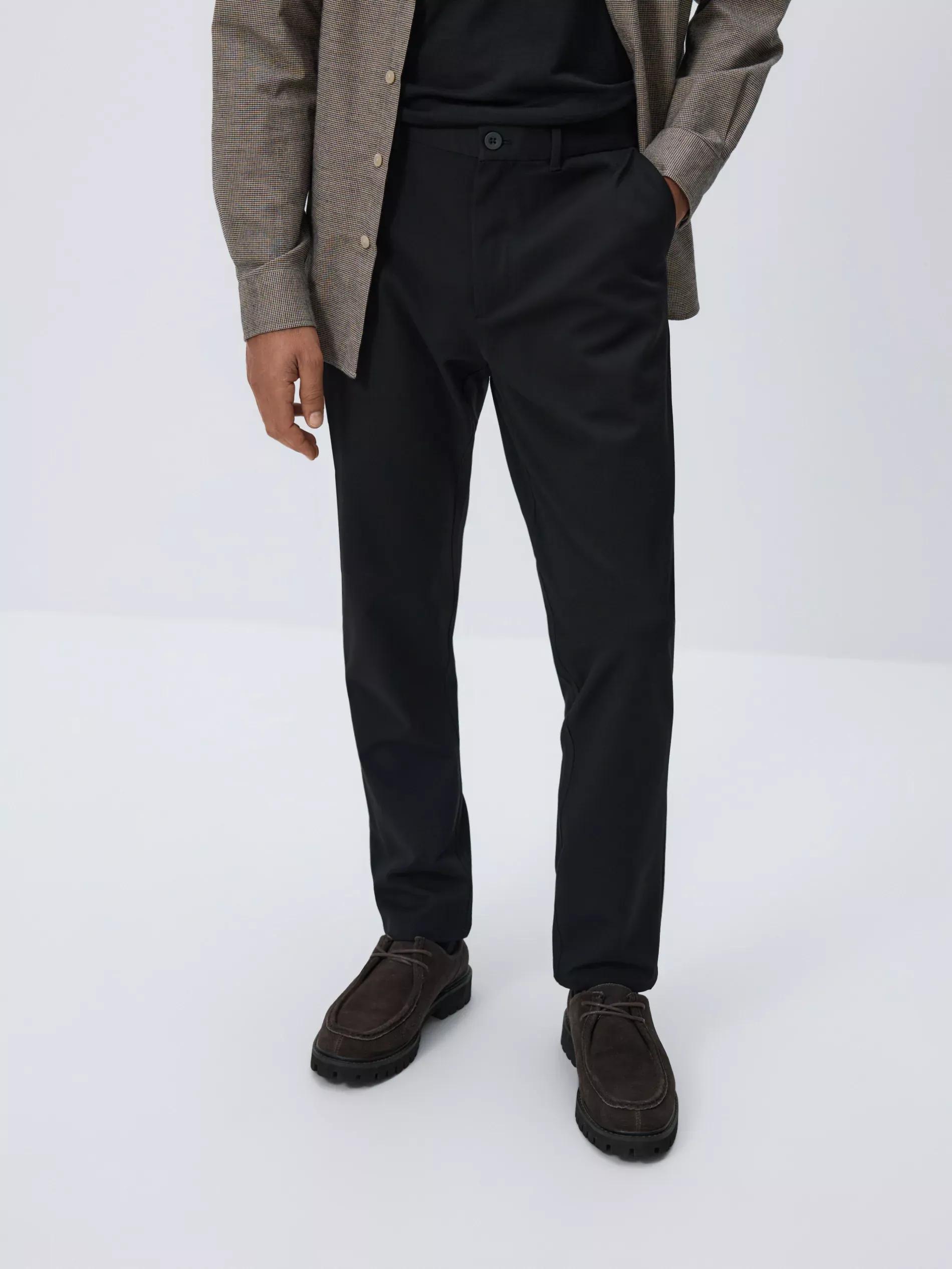 Black Viscose Blend Chino Slim Trousers, Black, medium