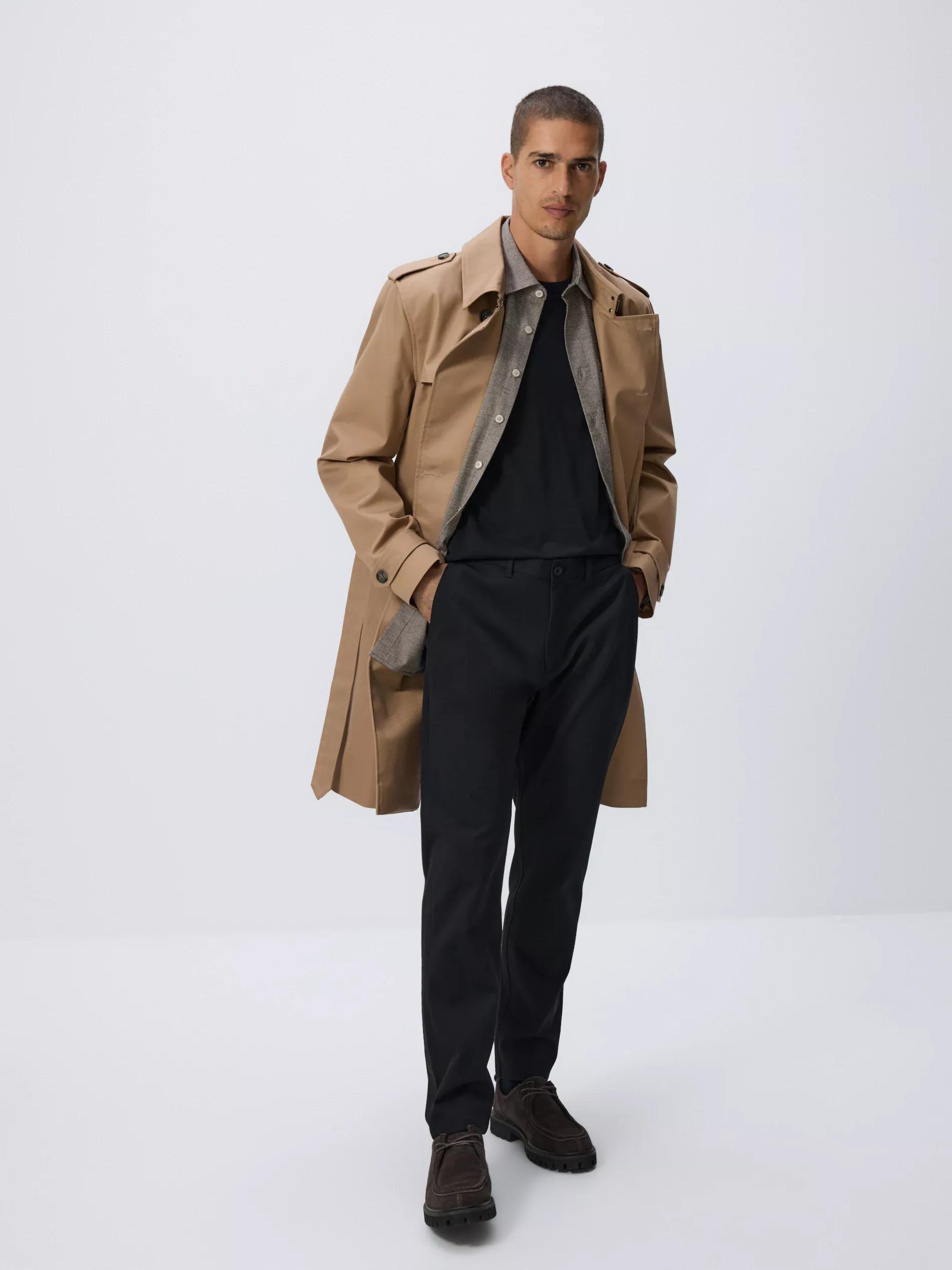 Black Viscose Blend Chino Slim Trousers, Black, medium