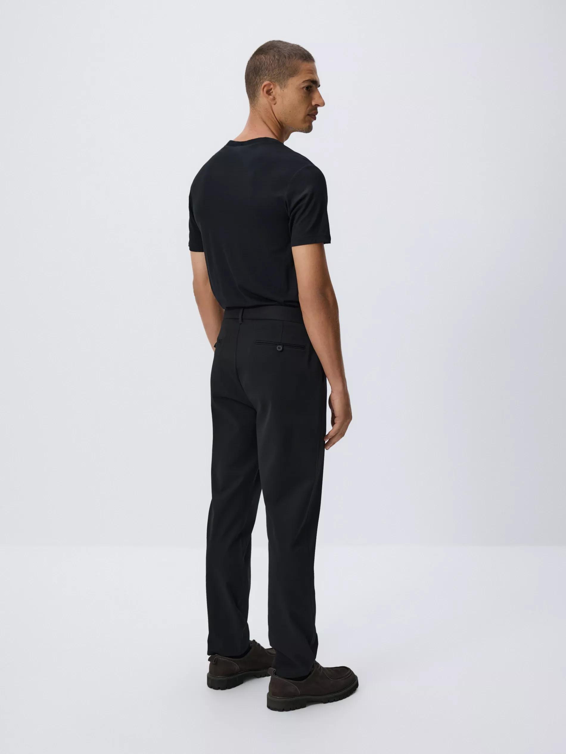 Black Viscose Blend Chino Slim Trousers, Black, medium