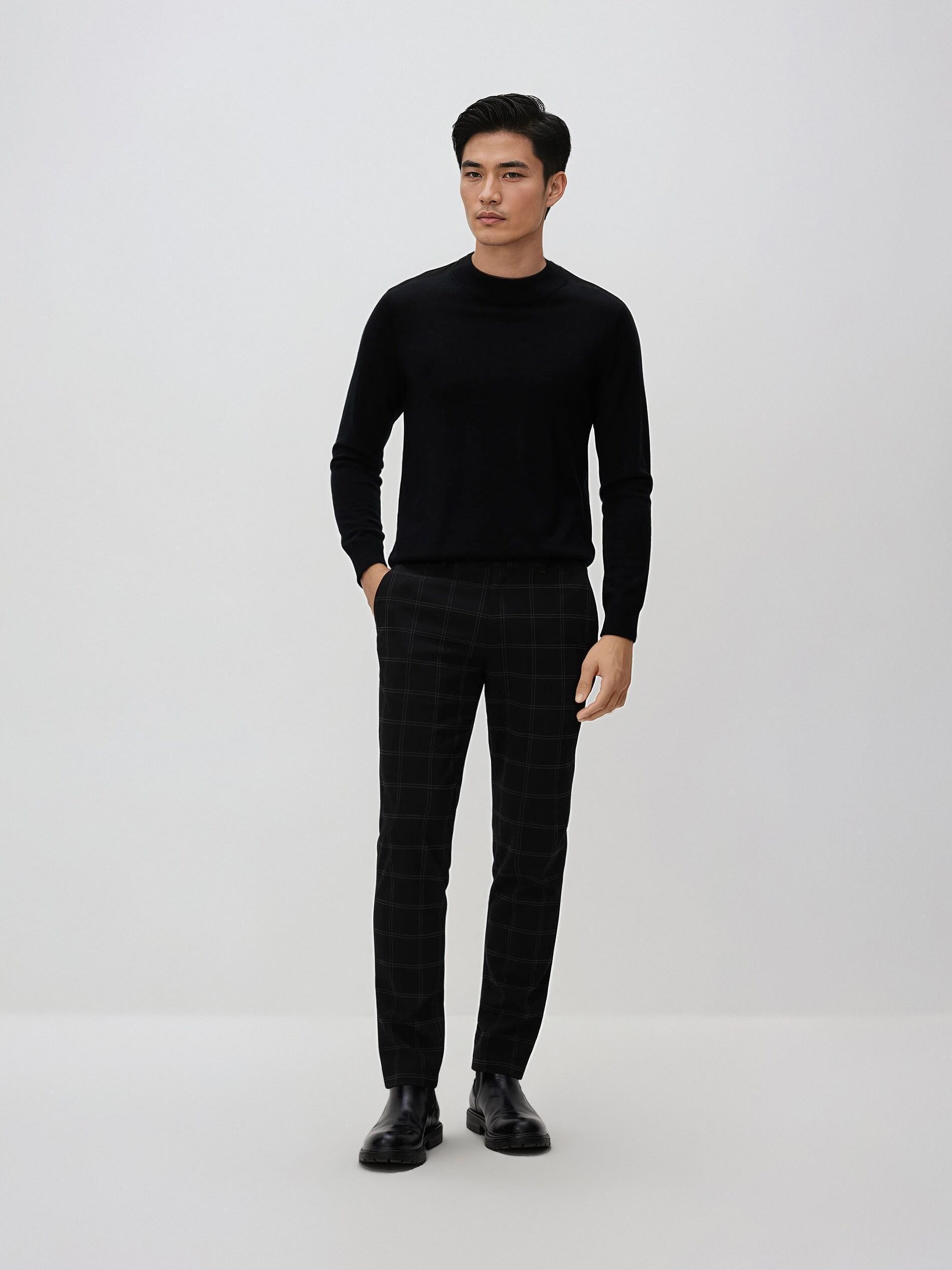 Black Chino Slim Fit Trousers, Black, medium