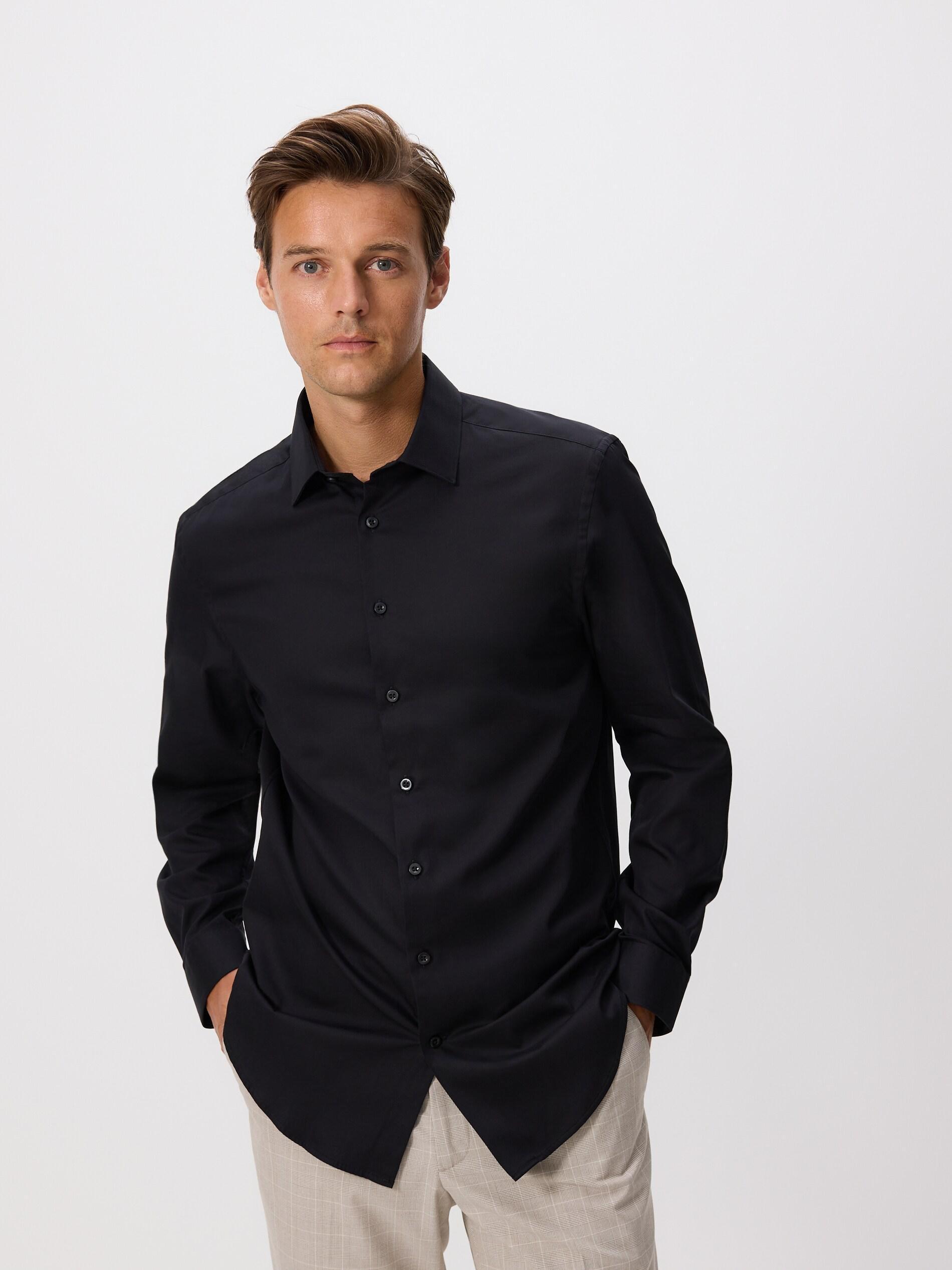 Black Regular Fit Cotton Shirt, Black, large image number 0