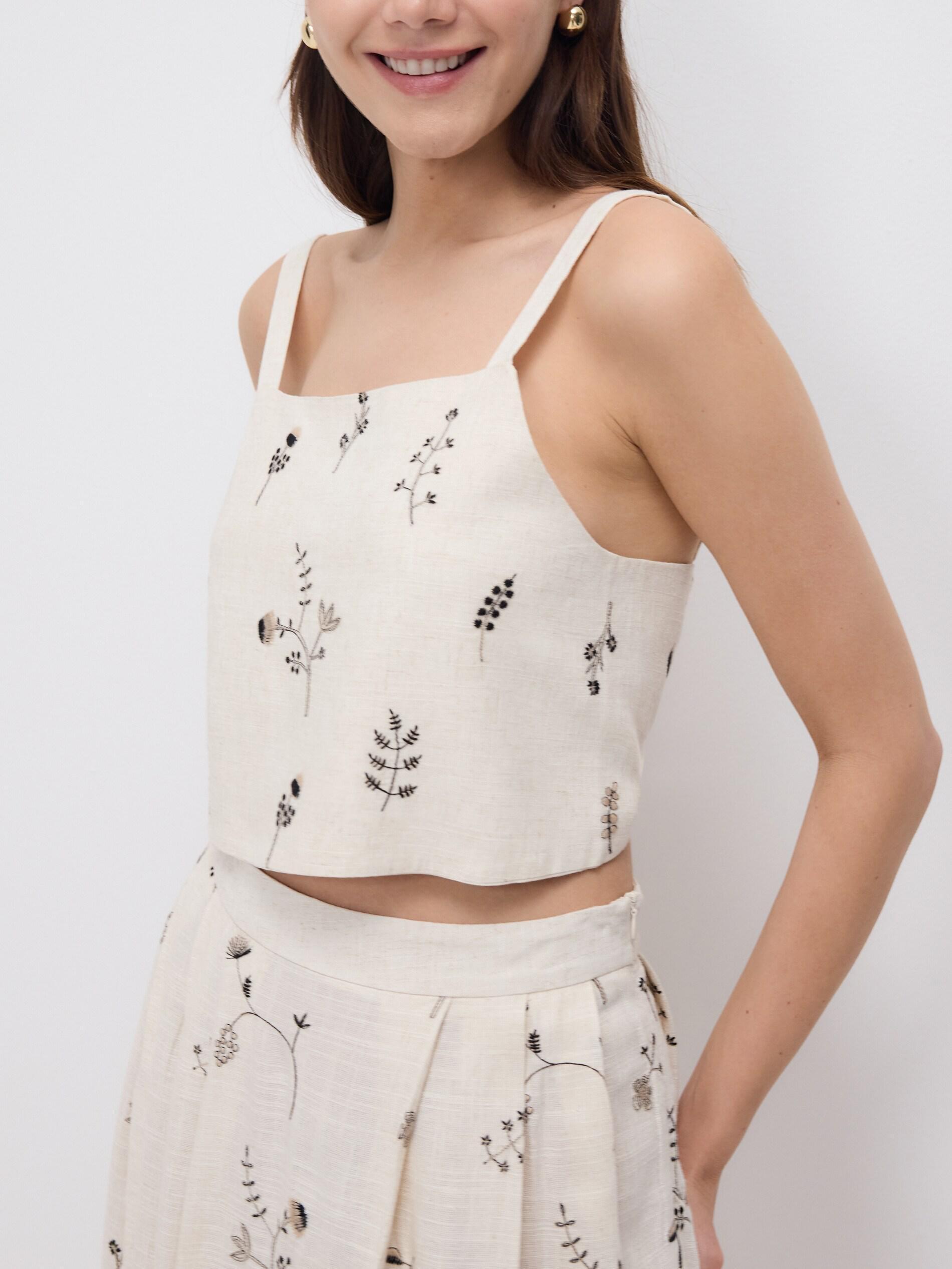Beige Viscose And Linen Top, Beige, medium