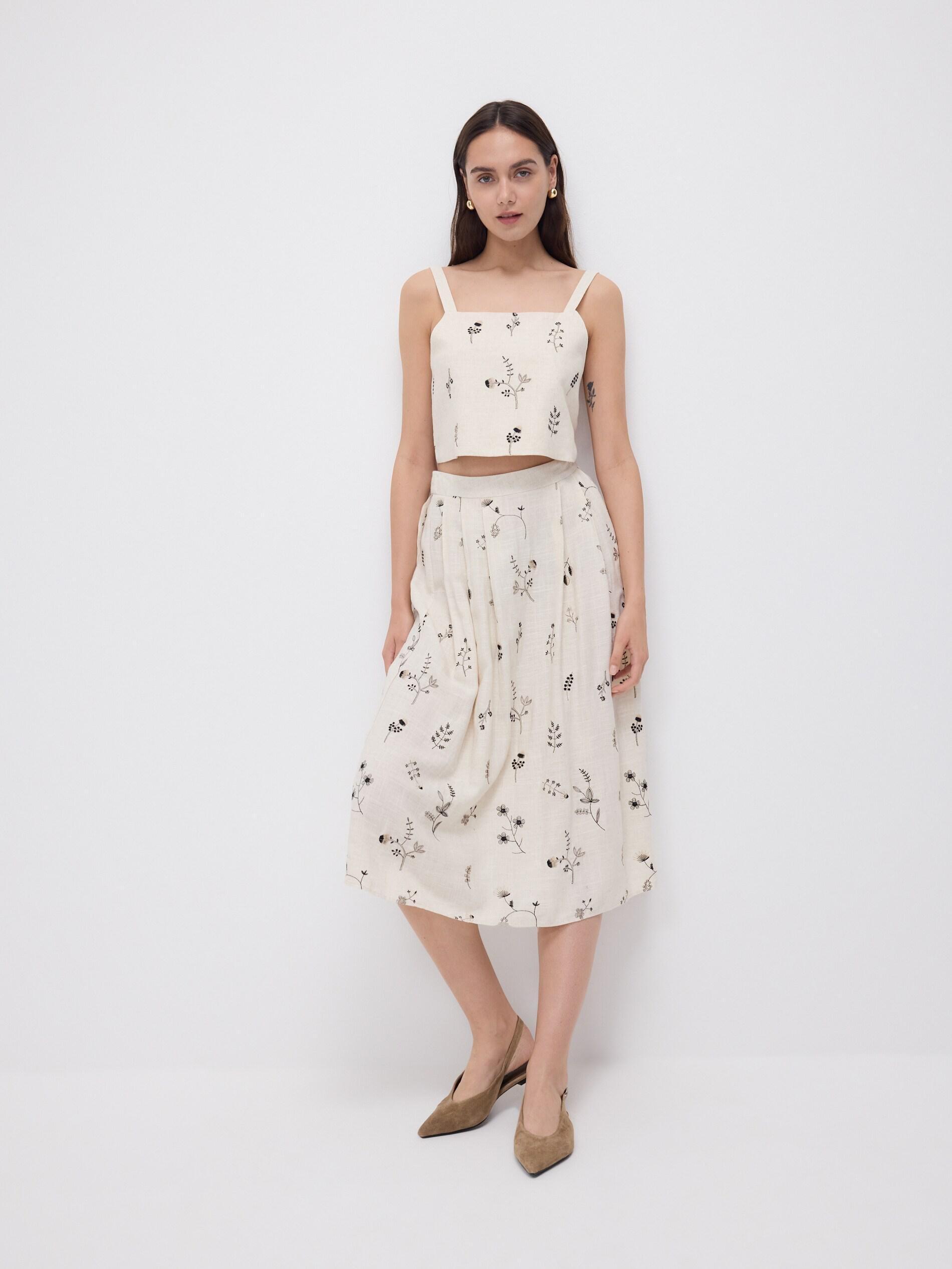 Beige Viscose And Linen Top, Beige, large image number 1