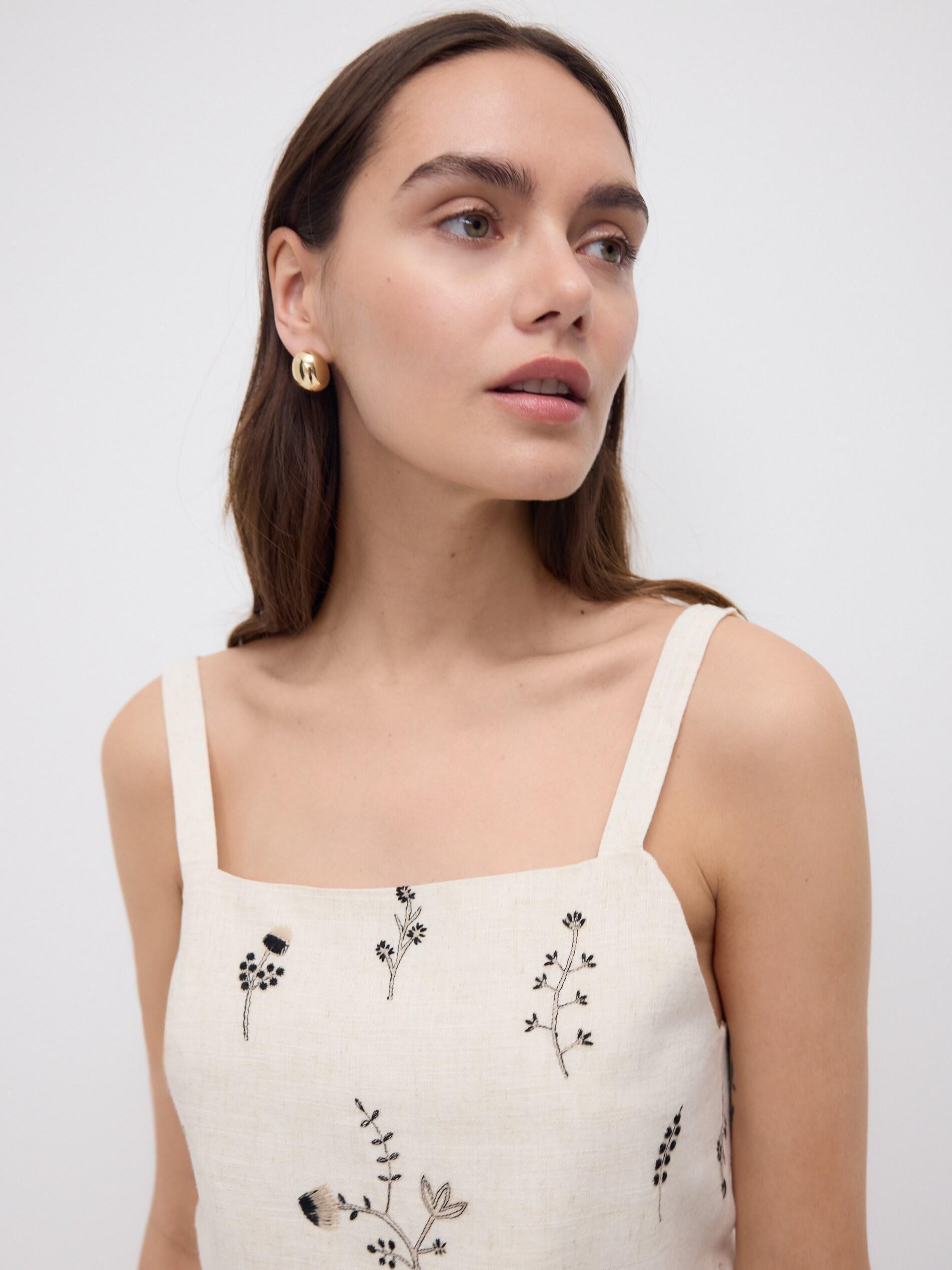 Beige Viscose And Linen Top, Beige, large image number 3