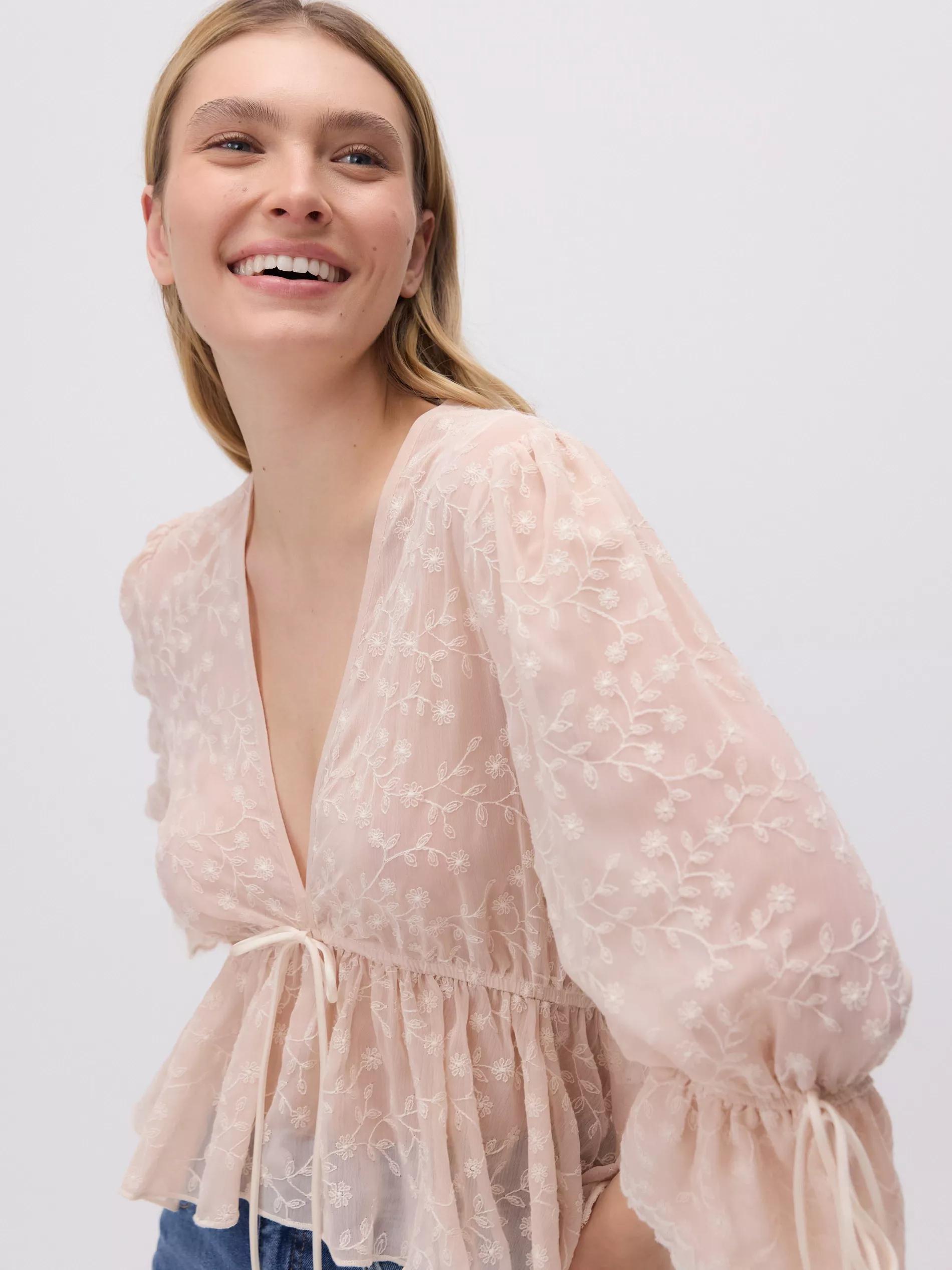 Pink Blouse With Decorative Embroidery, Pink, large image number 0