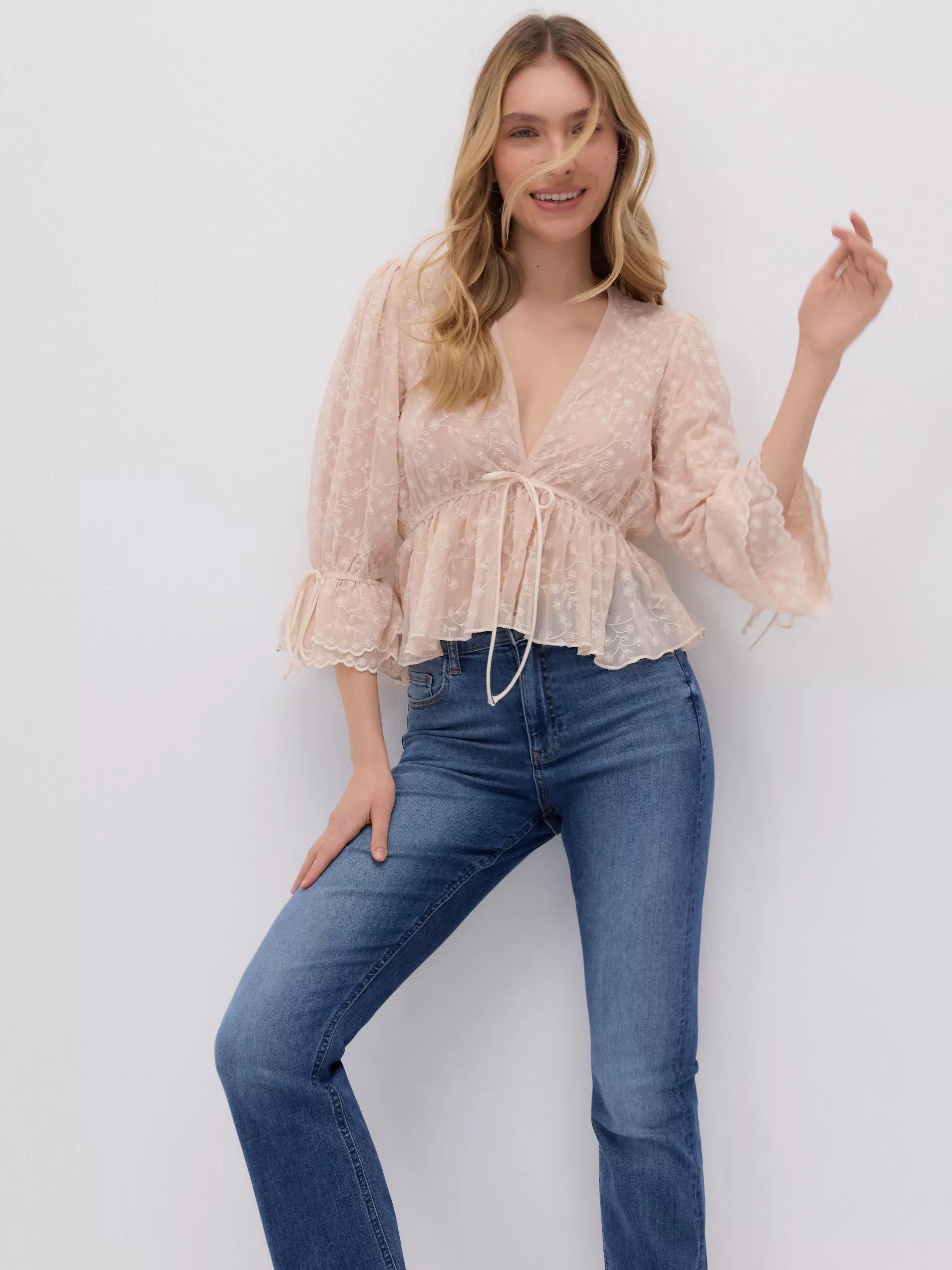 Pink Blouse With Decorative Embroidery, Pink, large image number 1