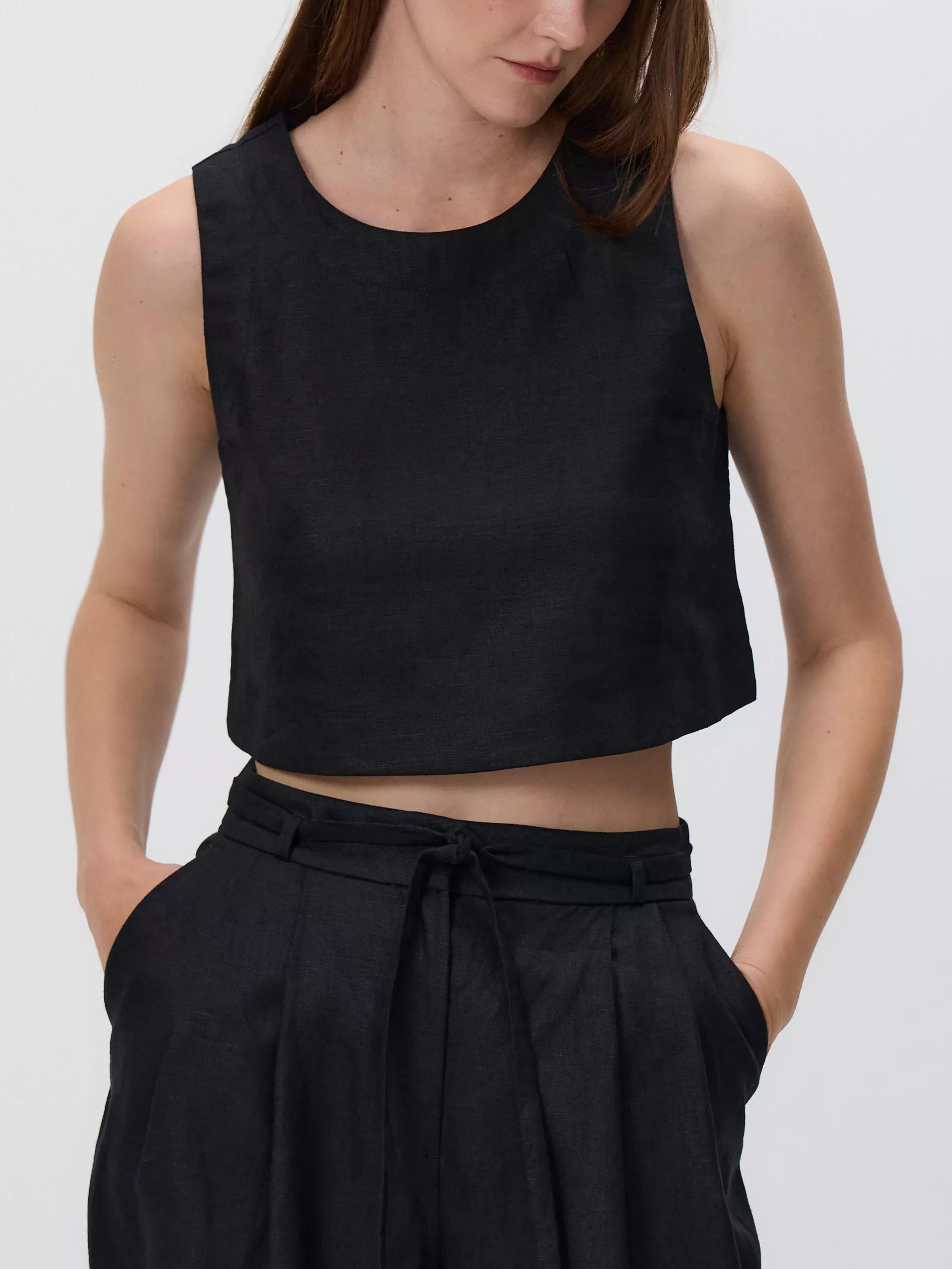 Black Linen Top, , large image number 0