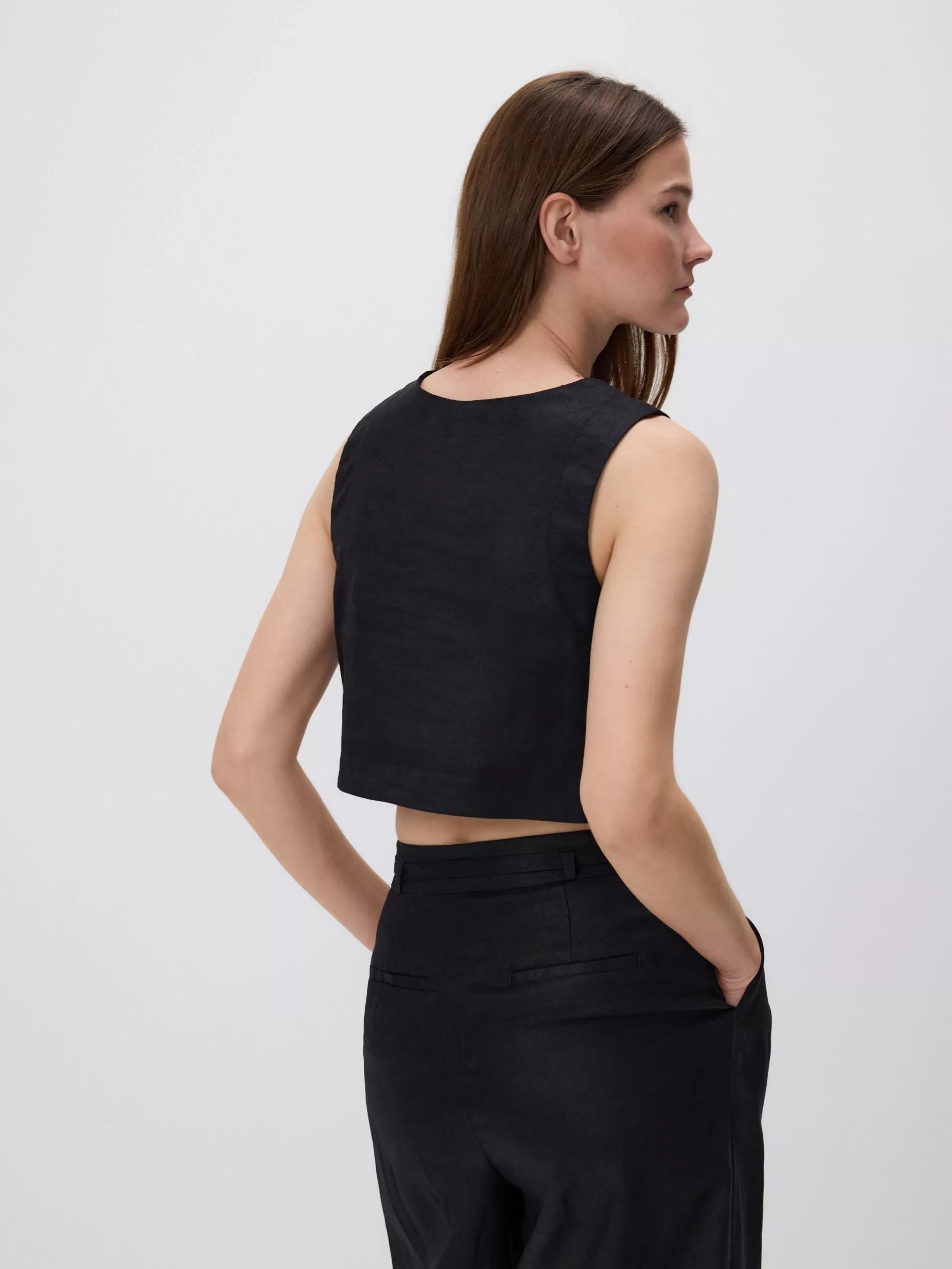 Black Linen Top, , large image number 1