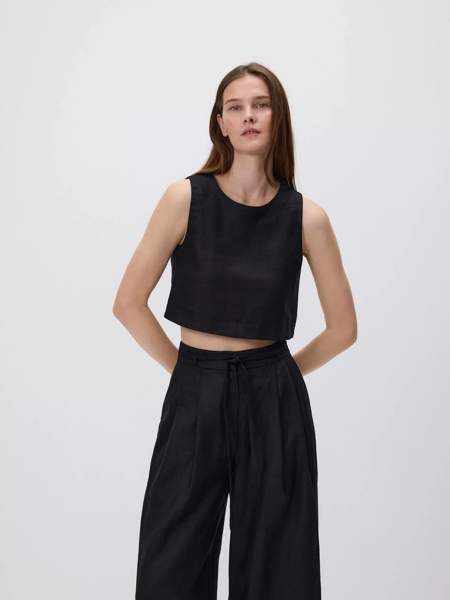 Black Linen Top, , large image number 2