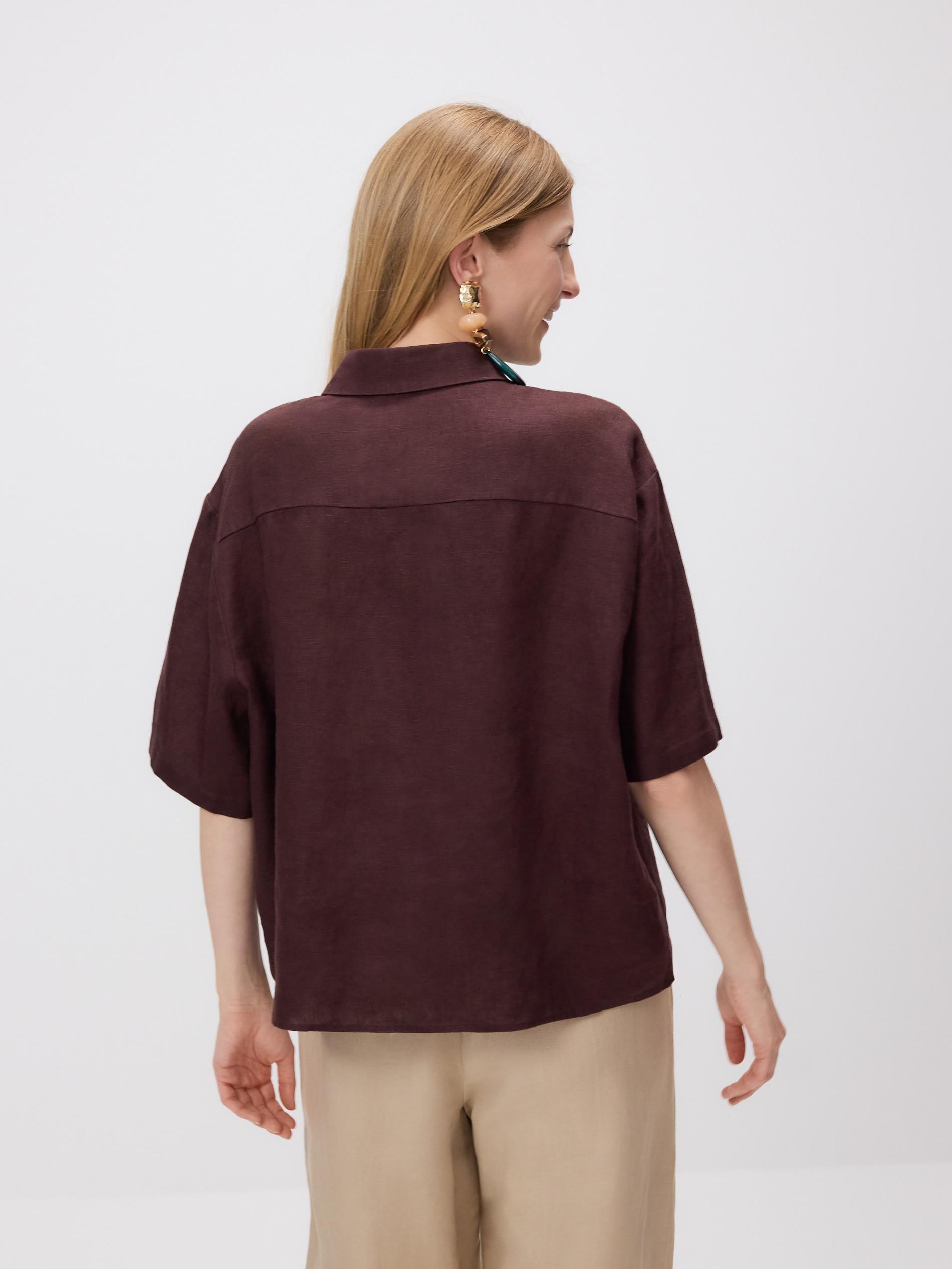 Brown Linen Short-Sleeved Shirt, Brown, large image number 3