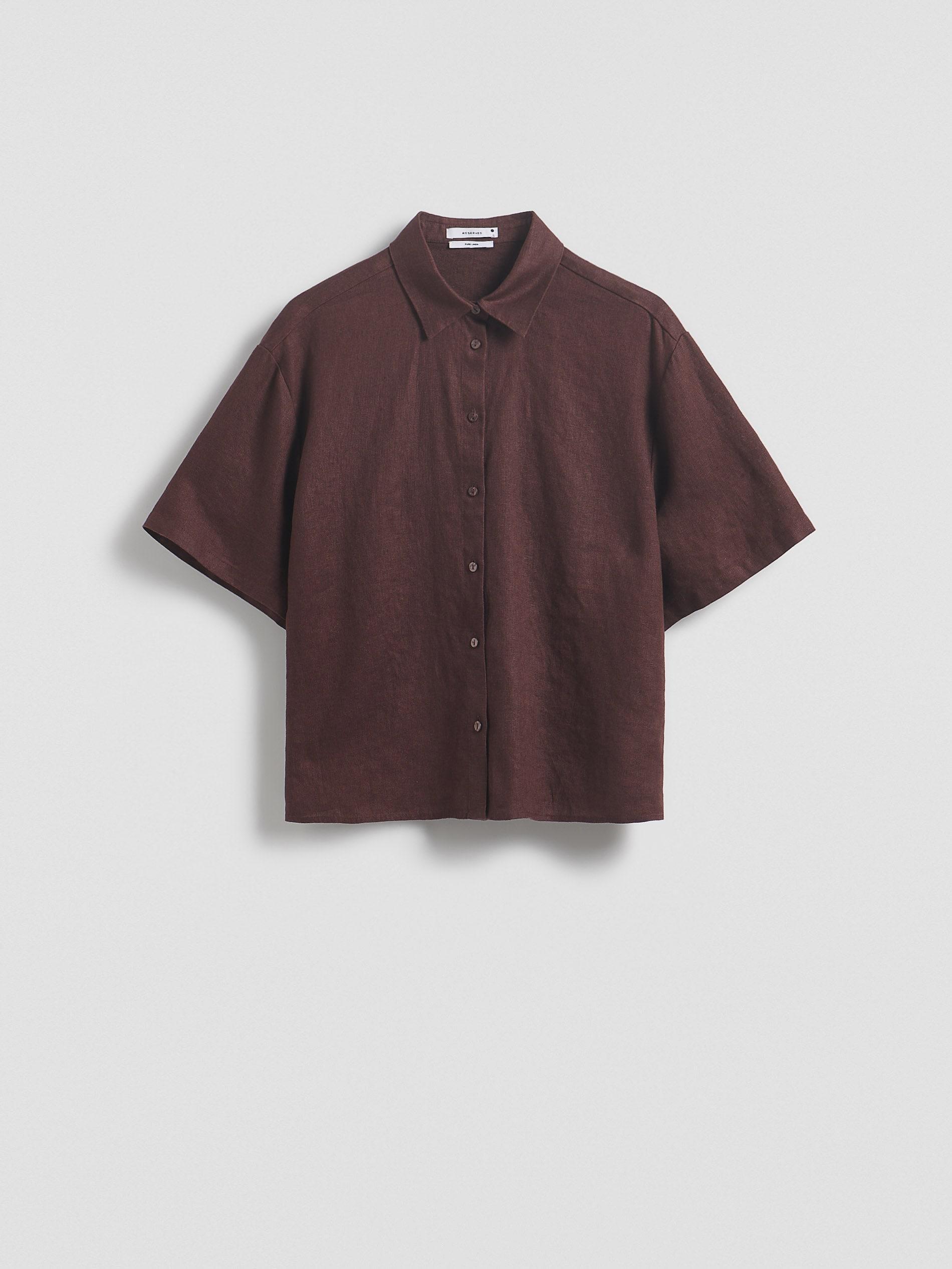 Brown Linen Short-Sleeved Shirt, Brown, large image number 4