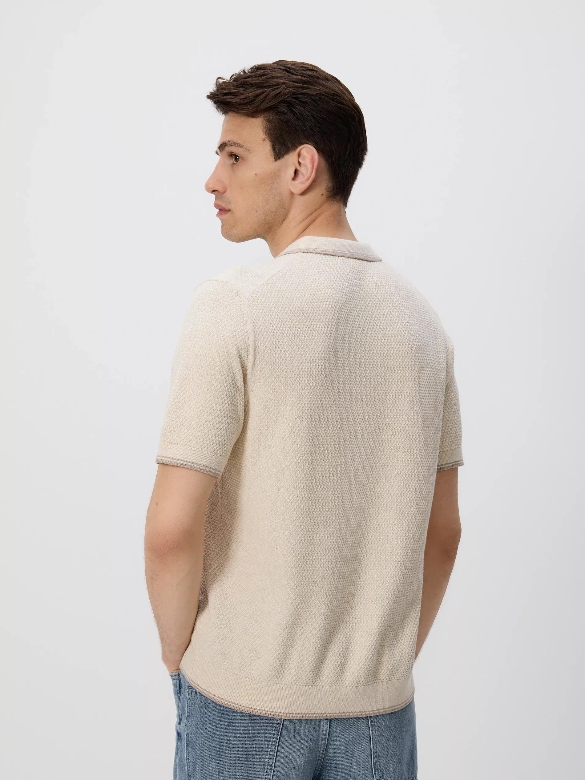 Beige Structural Fabric Polo Jumper, Ivory, large image number 2