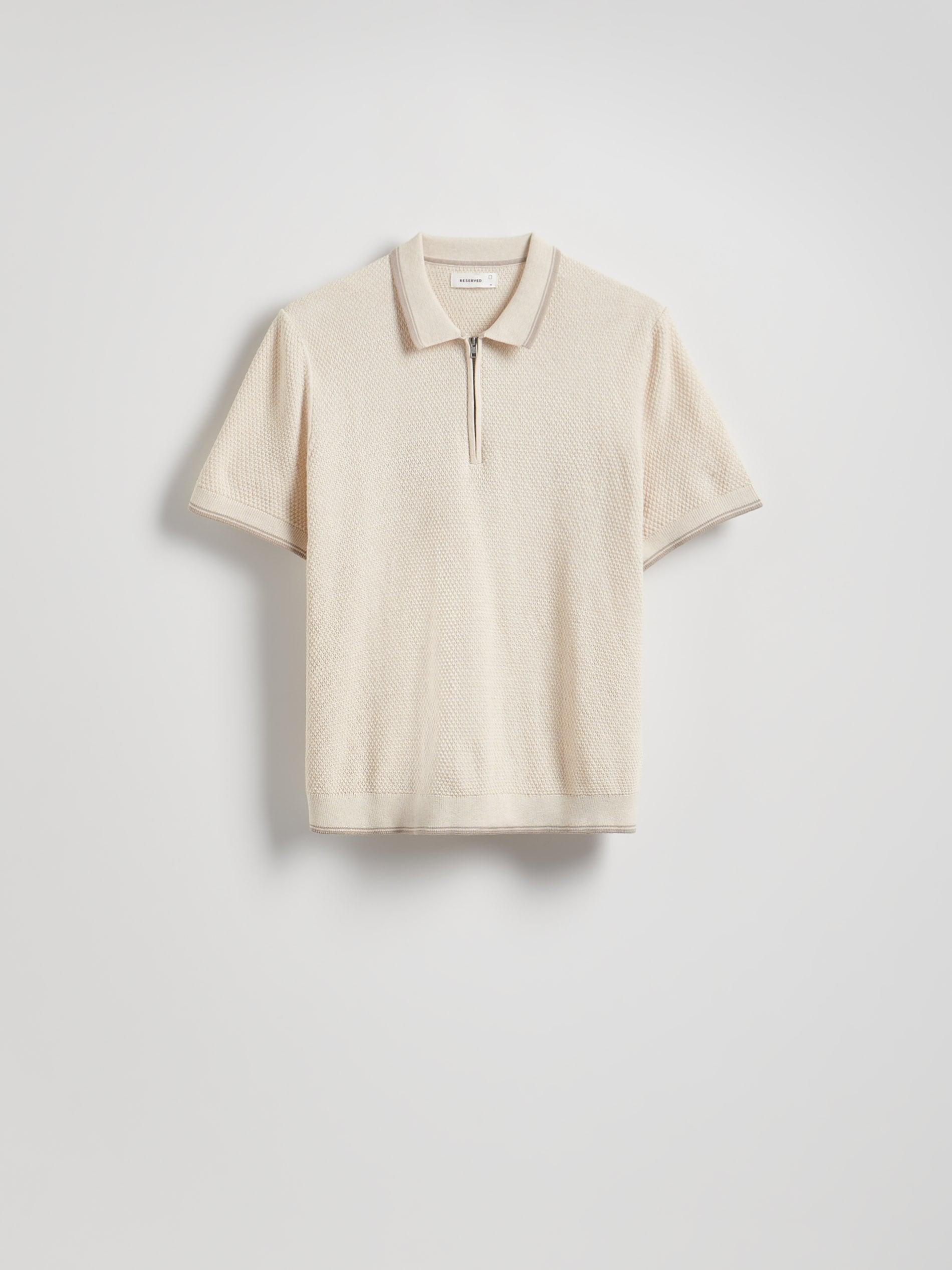 Beige Structural Fabric Polo Jumper, Ivory, large image number 4