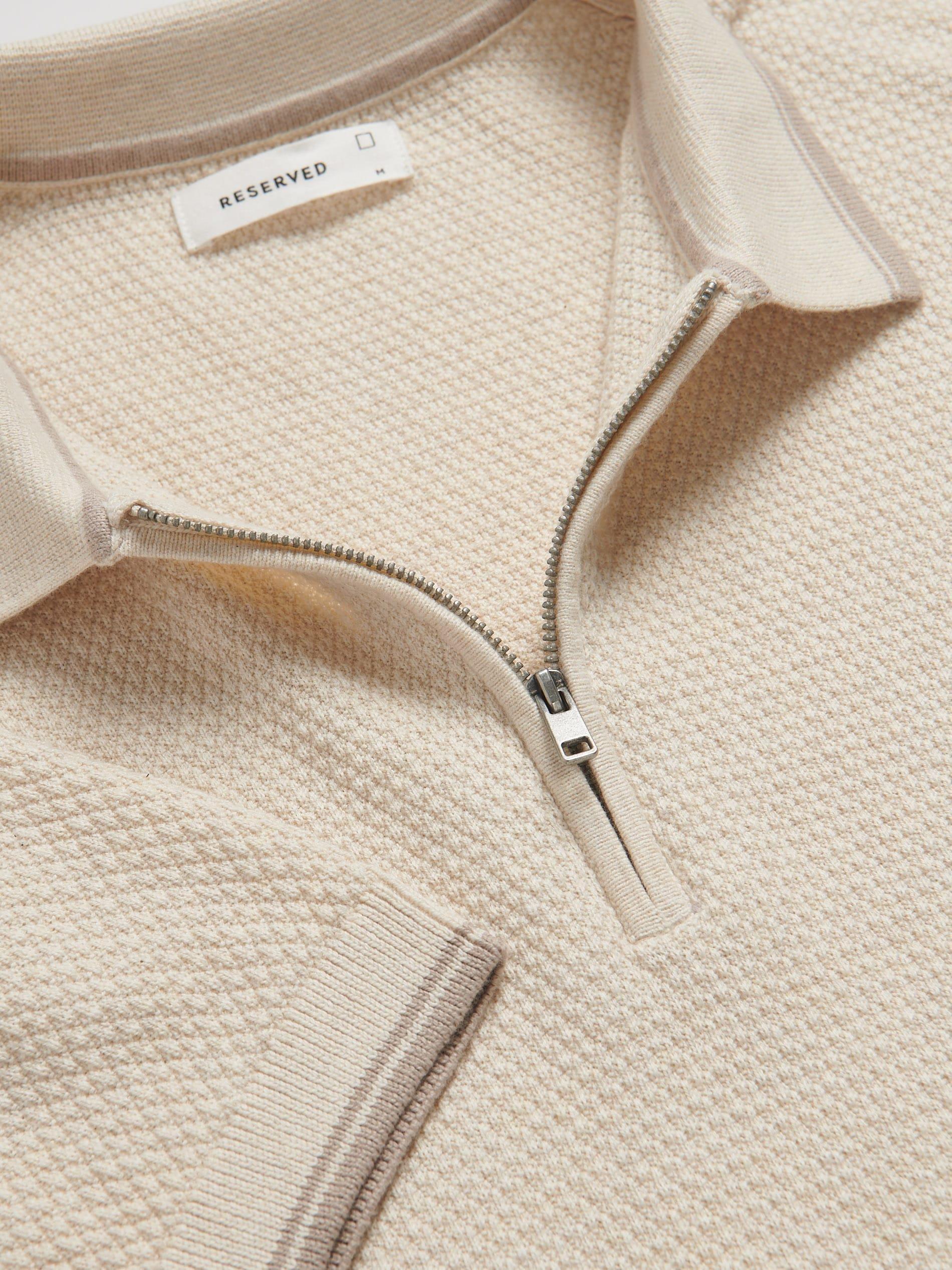 Beige Structural Fabric Polo Jumper, Ivory, large image number 5