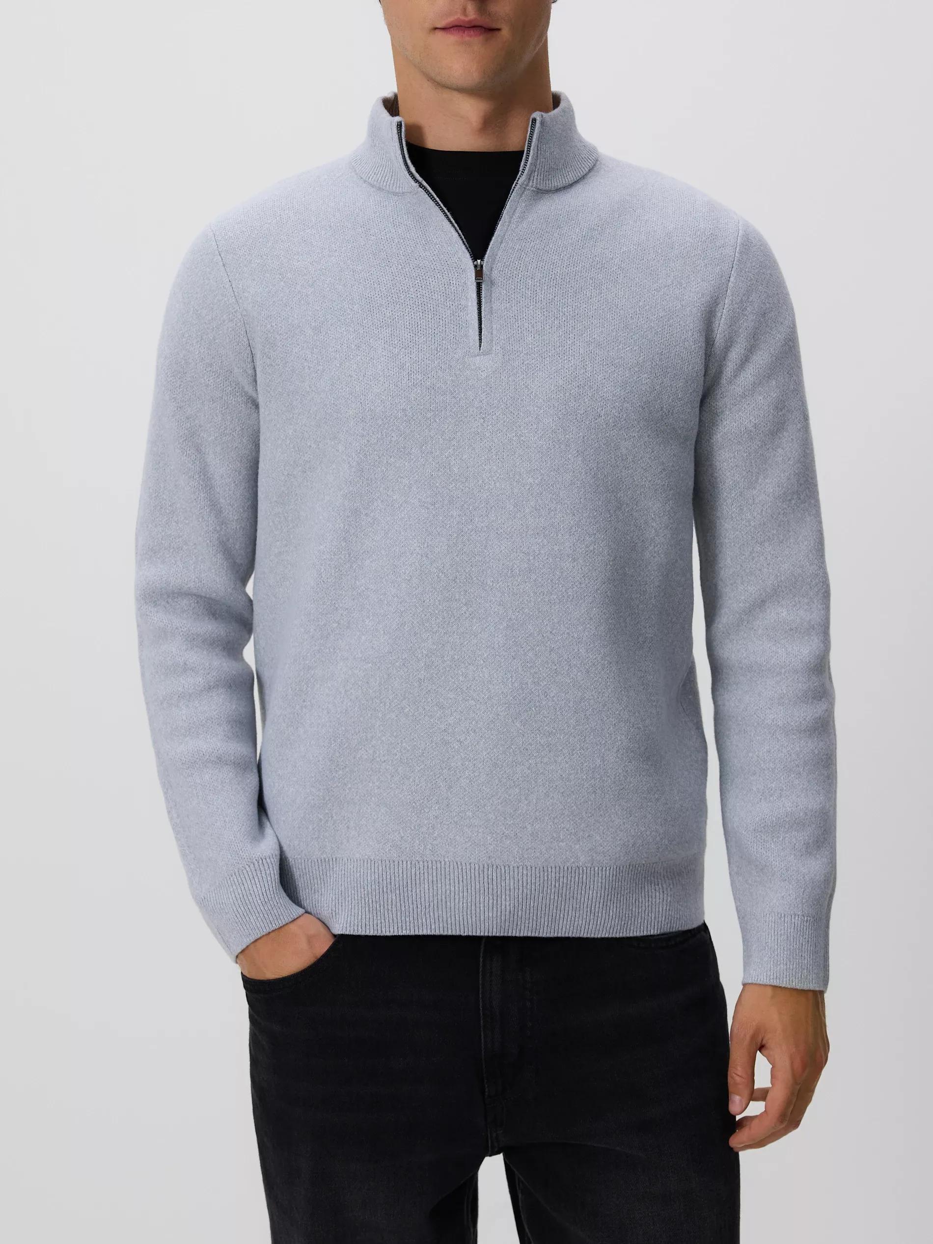 Grey Zipped Turtle-Neck Sweater, Light grey, medium