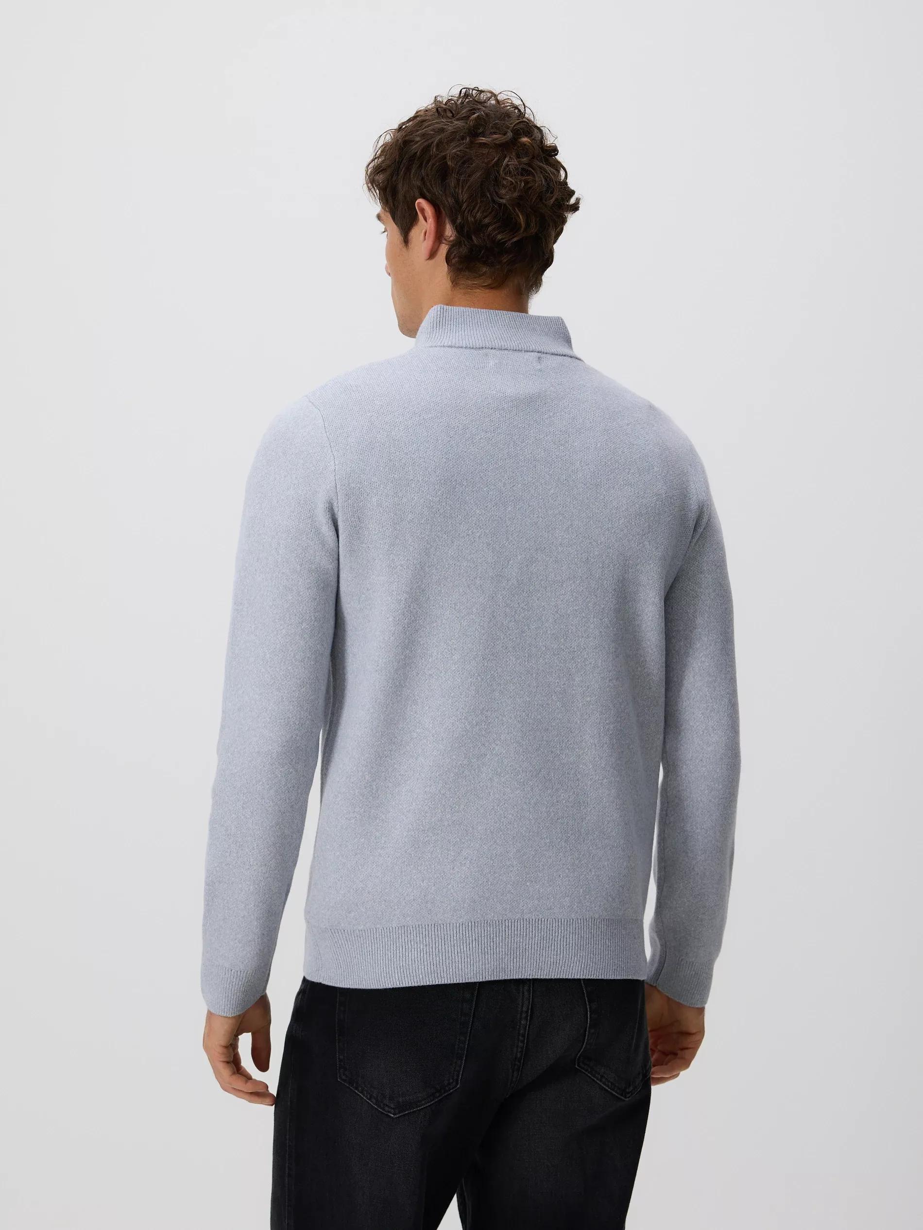 Grey Zipped Turtle-Neck Sweater, Light grey, medium