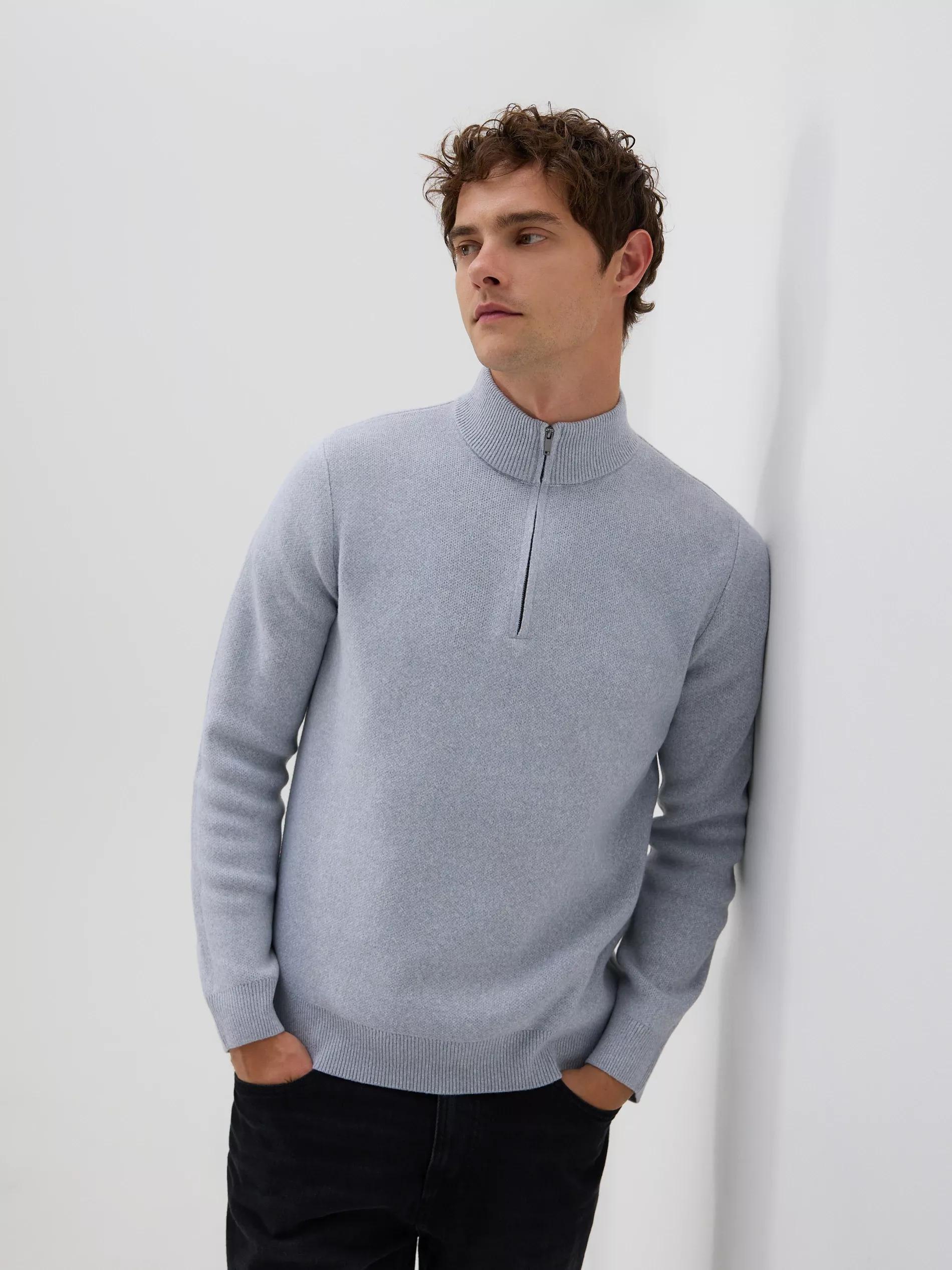Grey Zipped Turtle-Neck Sweater, Light grey, large image number 3