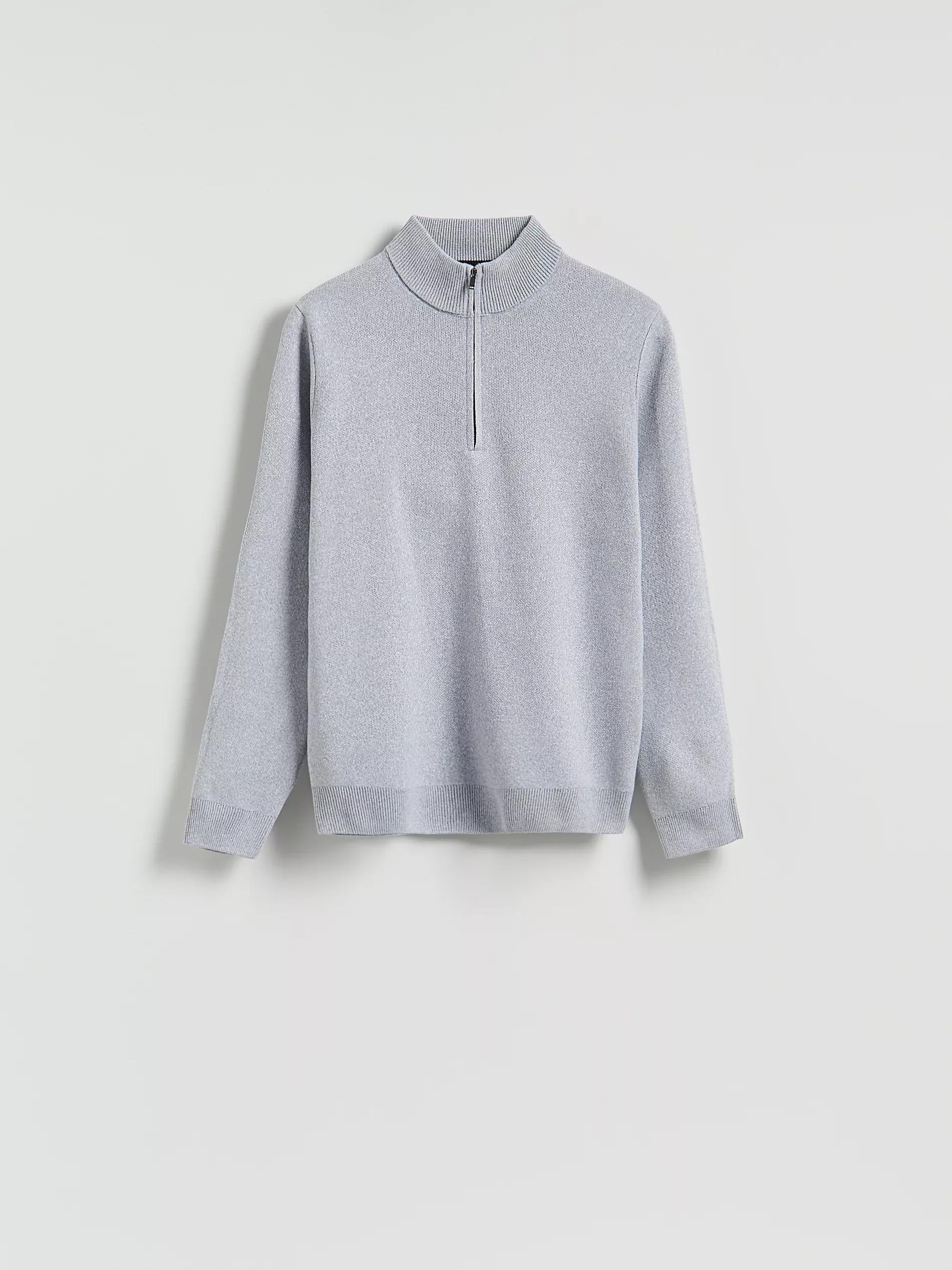 Grey Zipped Turtle-Neck Sweater, Light grey, large image number 4