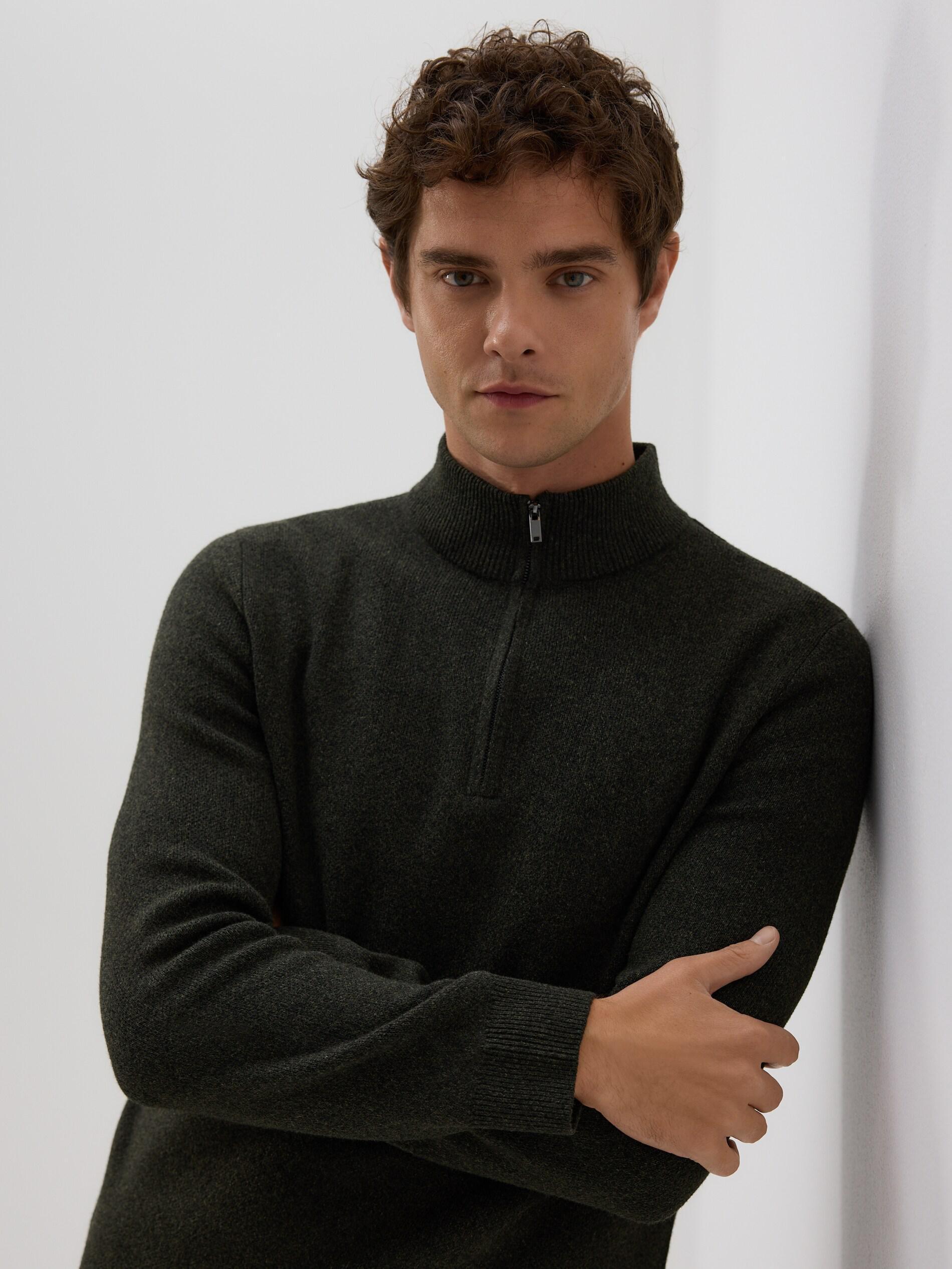 Brown Zipped Turtle-Neck Sweater, 7401_78M, large image number 0