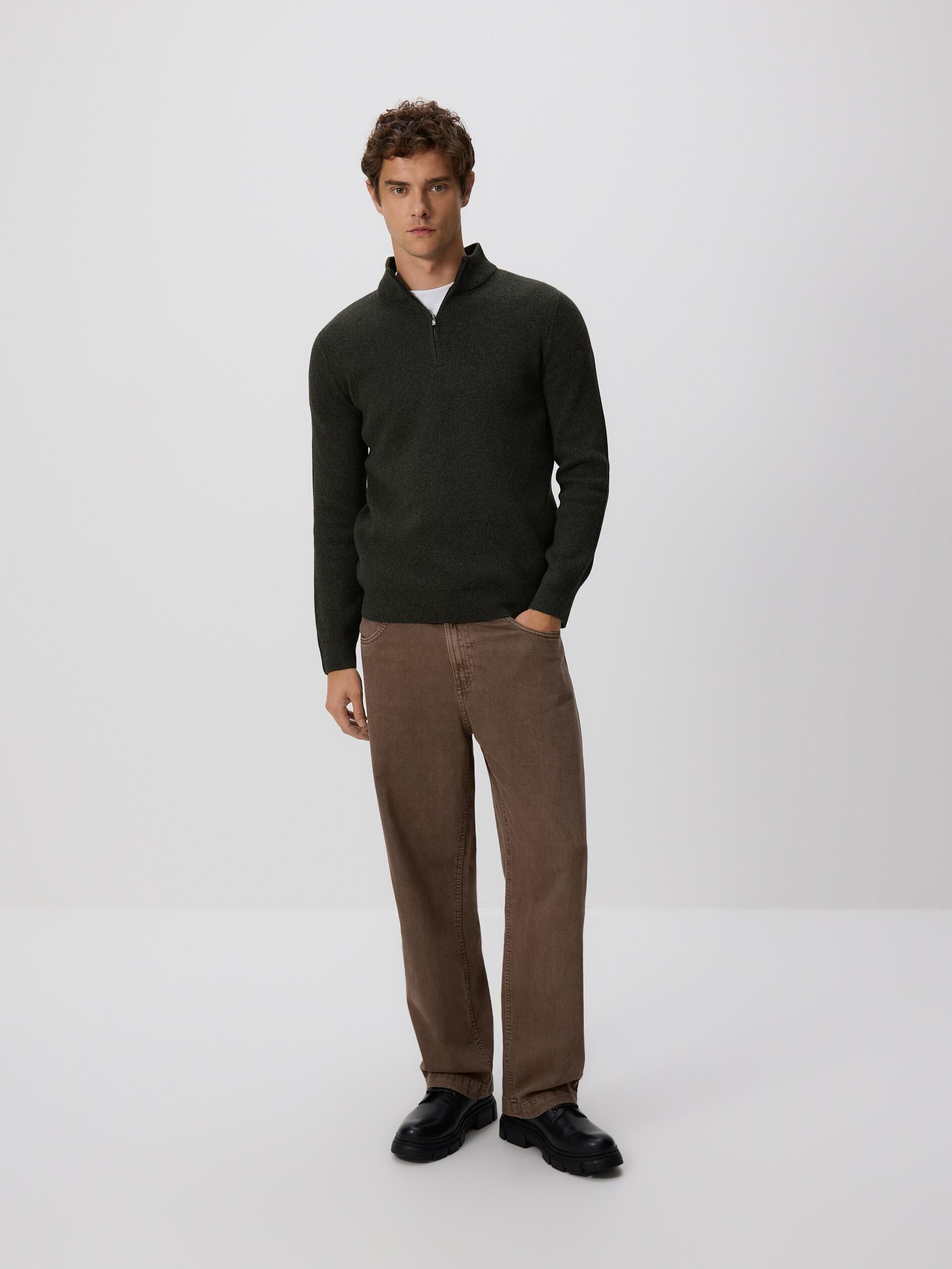 Brown Zipped Turtle-Neck Sweater, 7401_78M, large image number 1