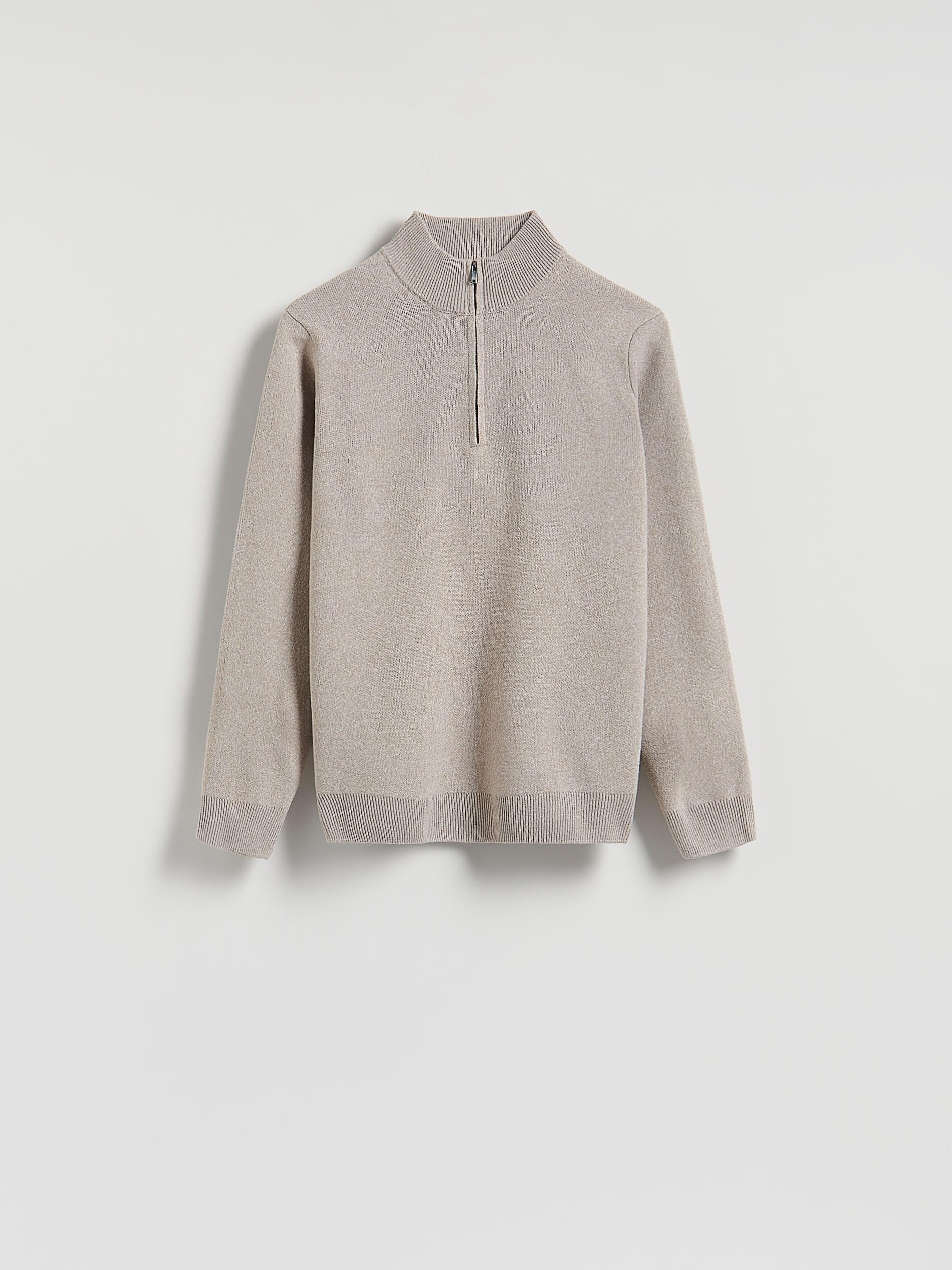 Beige Zipped Turtle-Neck Sweater, Beige, large image number 4