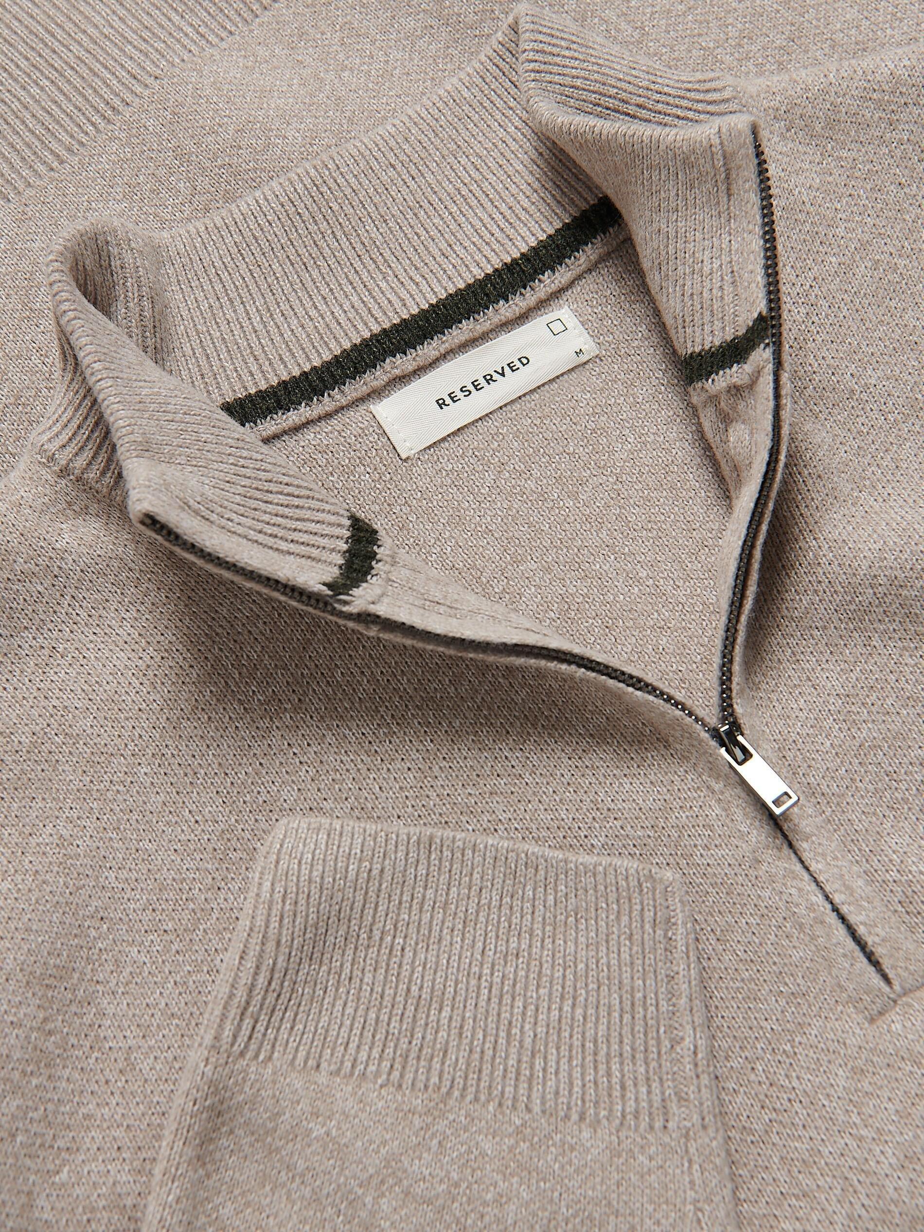 Beige Zipped Turtle-Neck Sweater, Beige, large image number 5