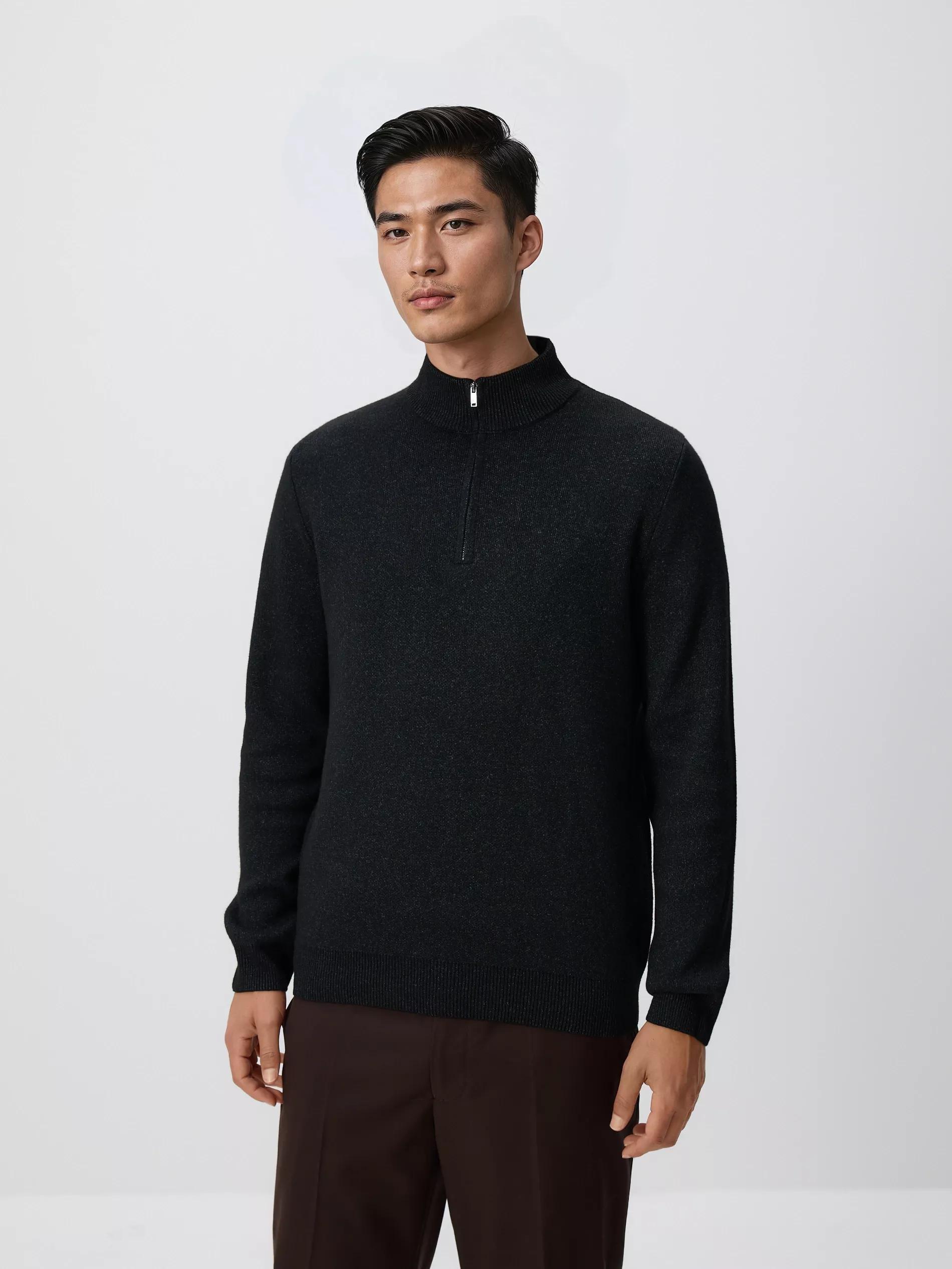 Black Zipped Turtle-Neck Sweater, Black, large image number 0
